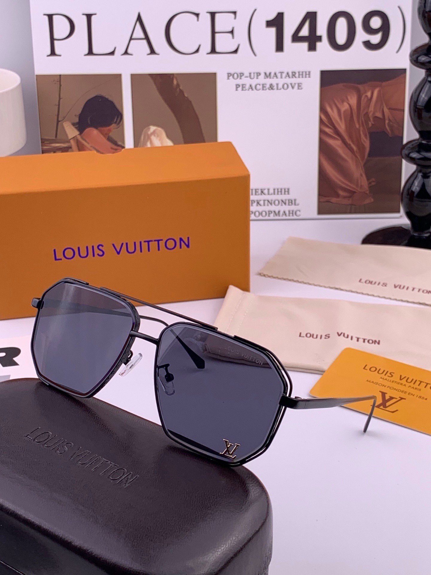 LV🔥高品质男女款”太阳镜🔥 开车钓鱼都可🔥百搭显瘦墨镜韩版男士飞行员大框司机开车防紫外线太阳镜，型号：L31758