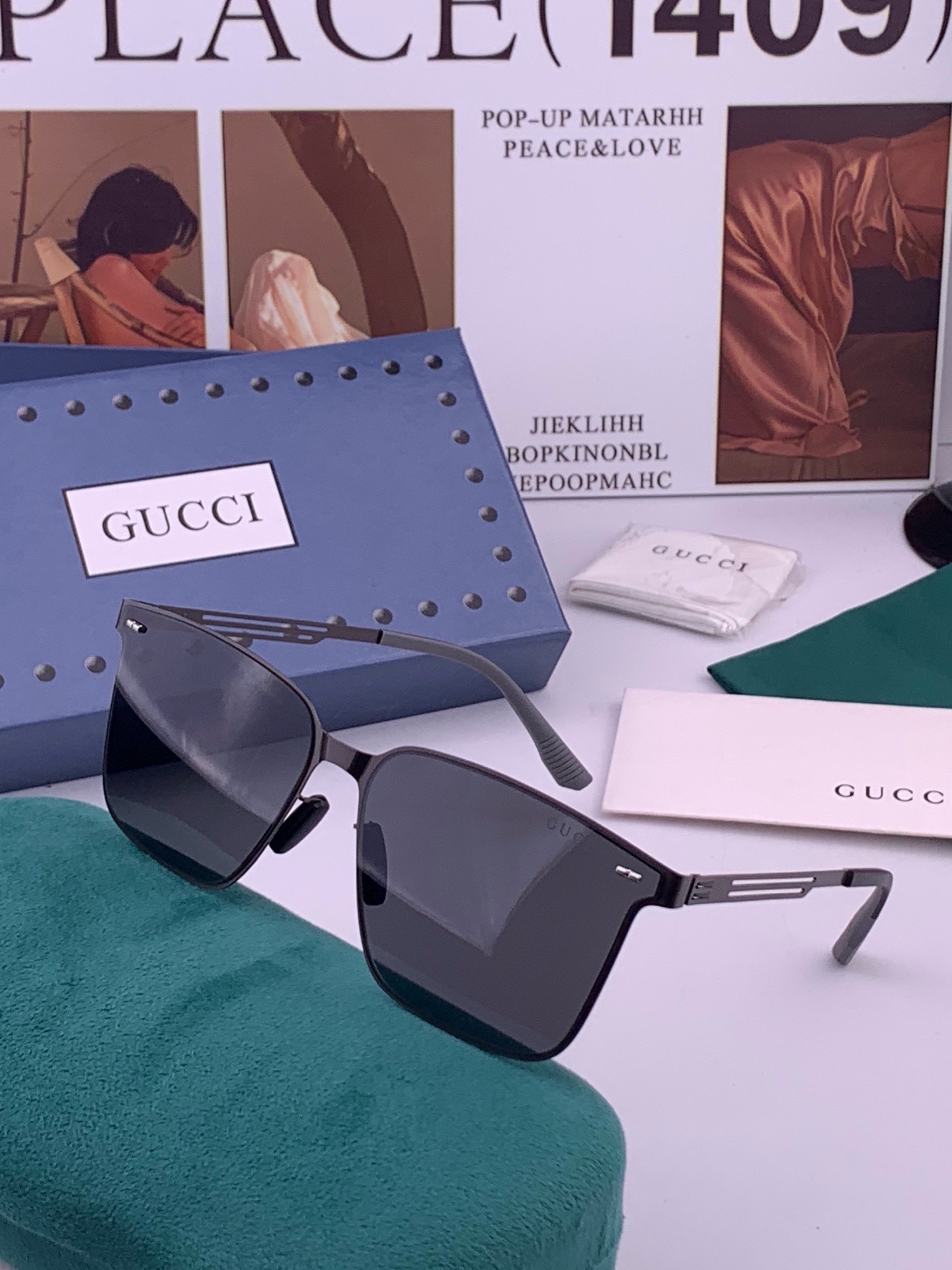 GUCCI 男款炫彩飞行员偏光太阳镜 ❤️材质：高清尼龙加厚卡槽高清偏光镜片 🌹无边框镜架💕颜👍型号：G176