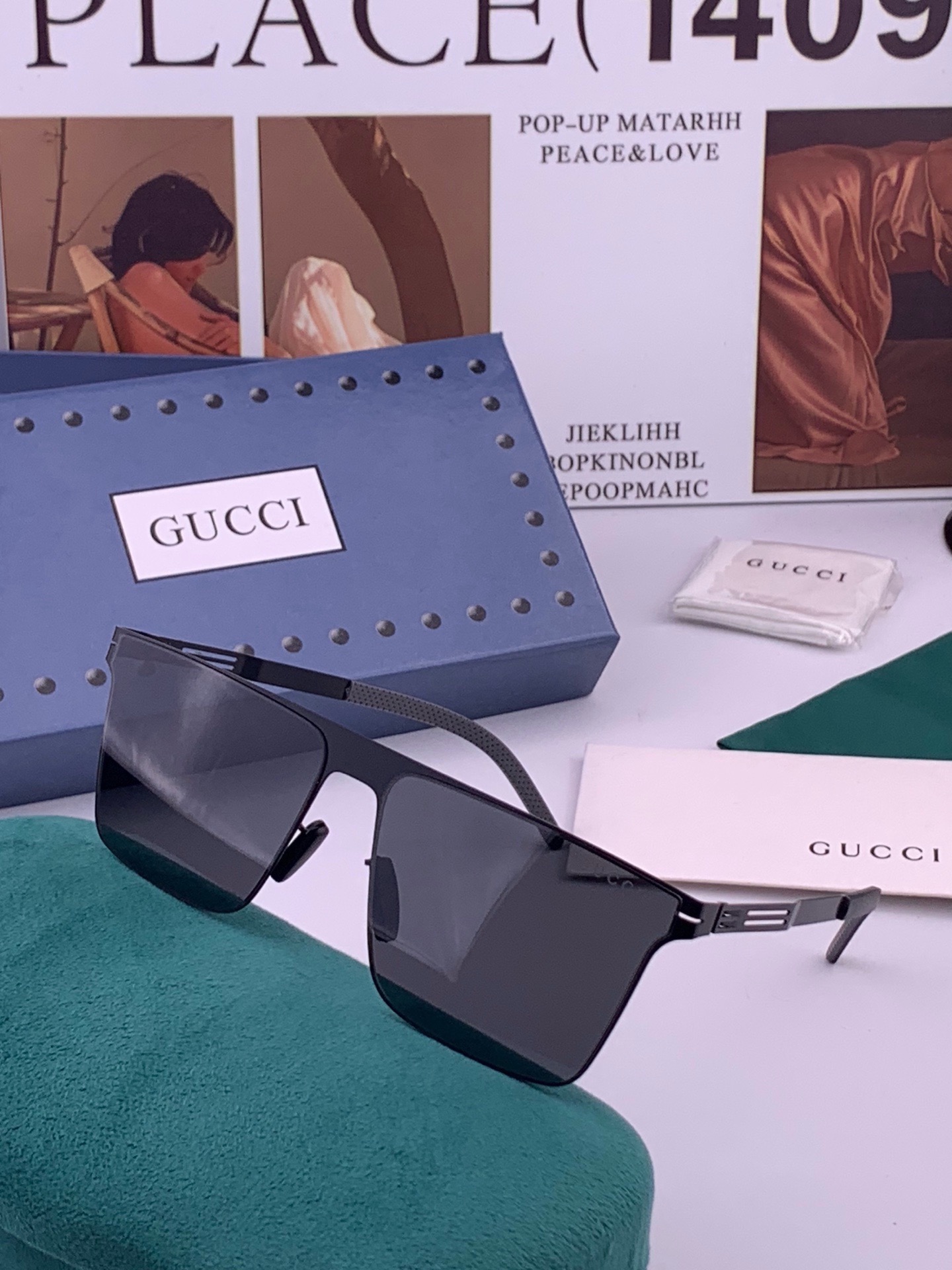 ♦️ GUCCI 新款男女情侣款太阳镜多边形墨镜iP电镀永不褪色 超轻超有弹性整幅眼镜无螺丝重要的是压不坏 高清尼龙镜片