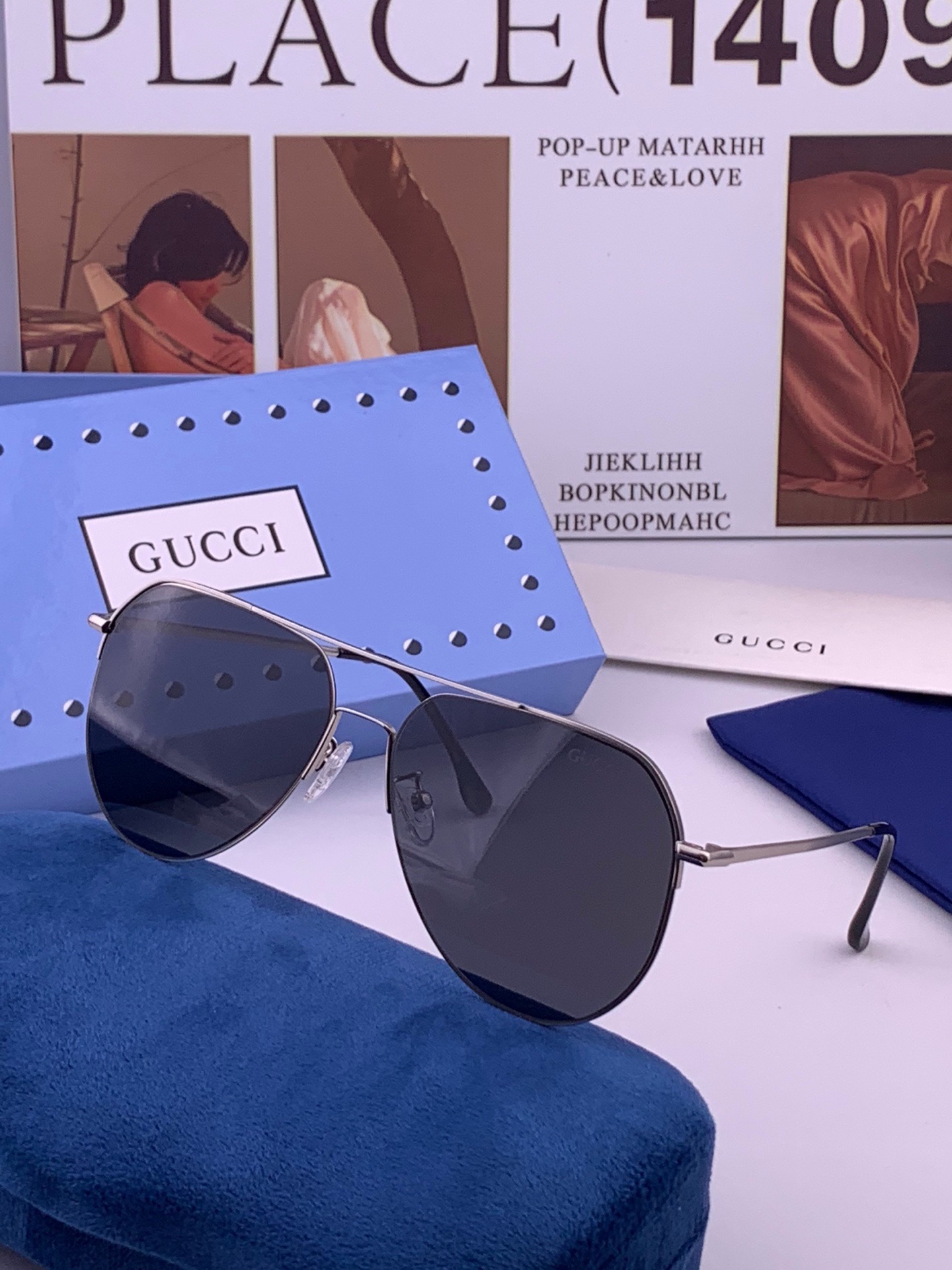 🆕         GUCCI 男款炫彩飞行员偏光太阳镜 ❤️材质：高清尼龙加厚卡槽高清偏光镜片 🌹无边框镜架💕颜👍型号