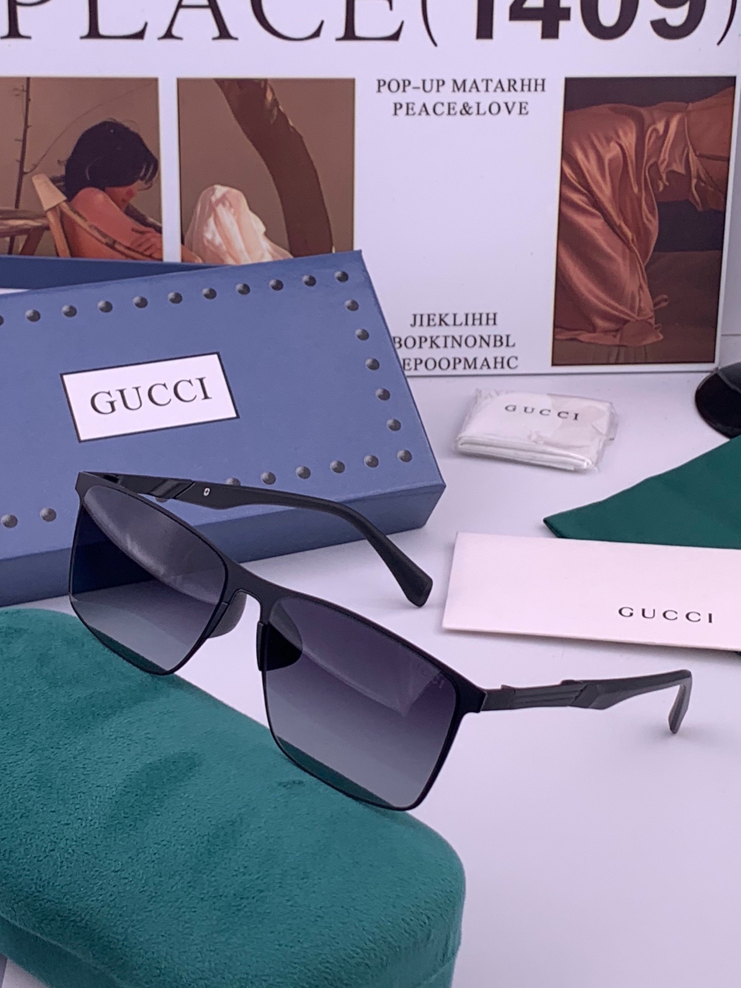 🆕        GUCCI 男款炫彩飞行员偏光太阳镜 ❤️材质：高清尼龙加厚卡槽高清偏光镜片 🌹无边框镜架💕颜👍型号：