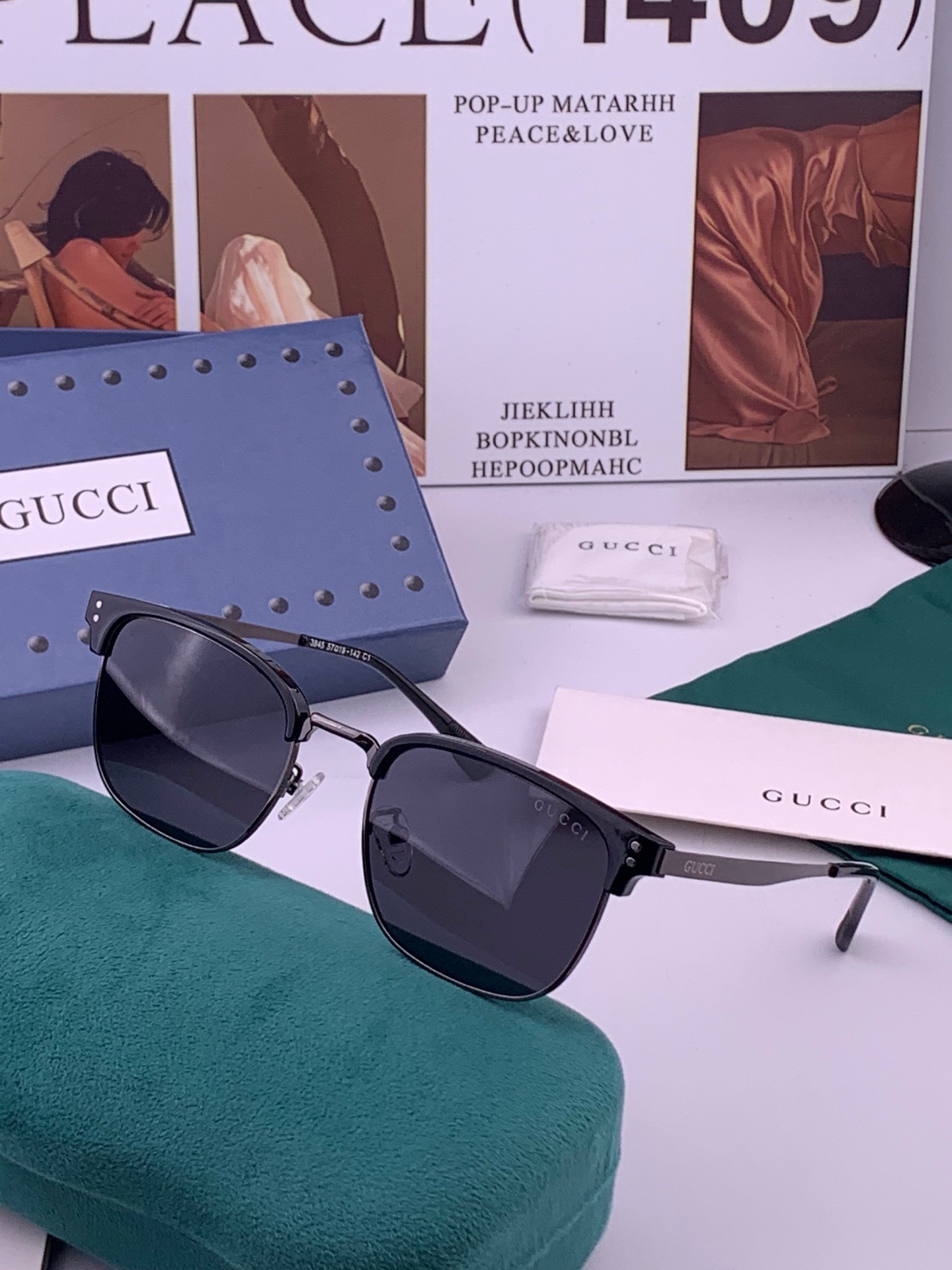 🆕  🔺 【GUCCI-偏光太阳镜】开春新款 潮流爆款 时尚方框偏光太阳镜 高品质 佩戴舒适 网红潮款墨镜 女士高清偏光