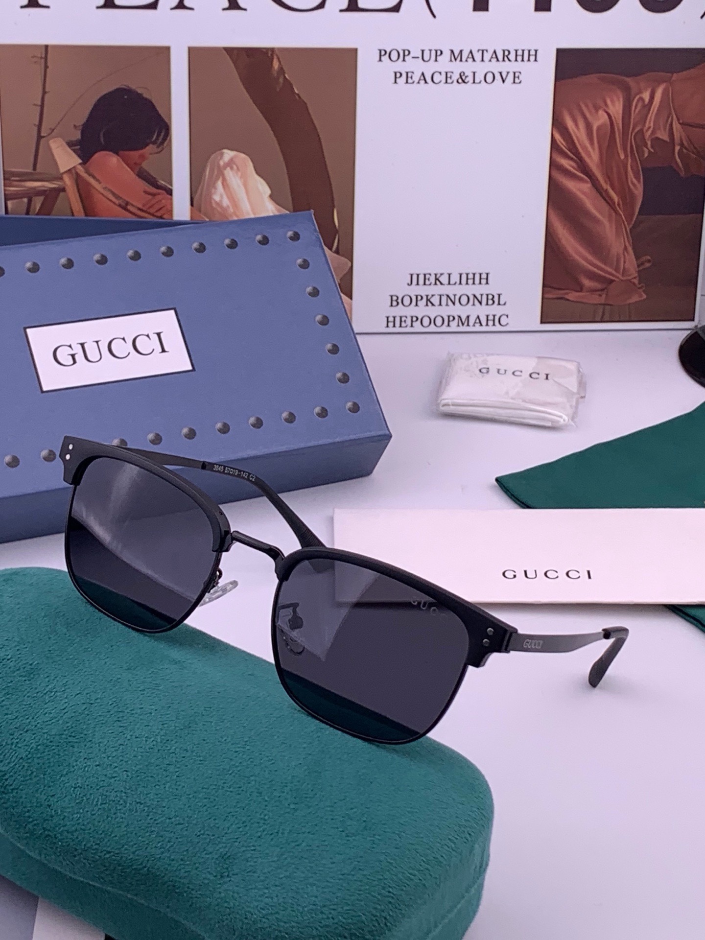 🆕  🔺 【GUCCI-偏光太阳镜】开春新款 潮流爆款 时尚方框偏光太阳镜 高品质 佩戴舒适 网红潮款墨镜 女士高清偏光