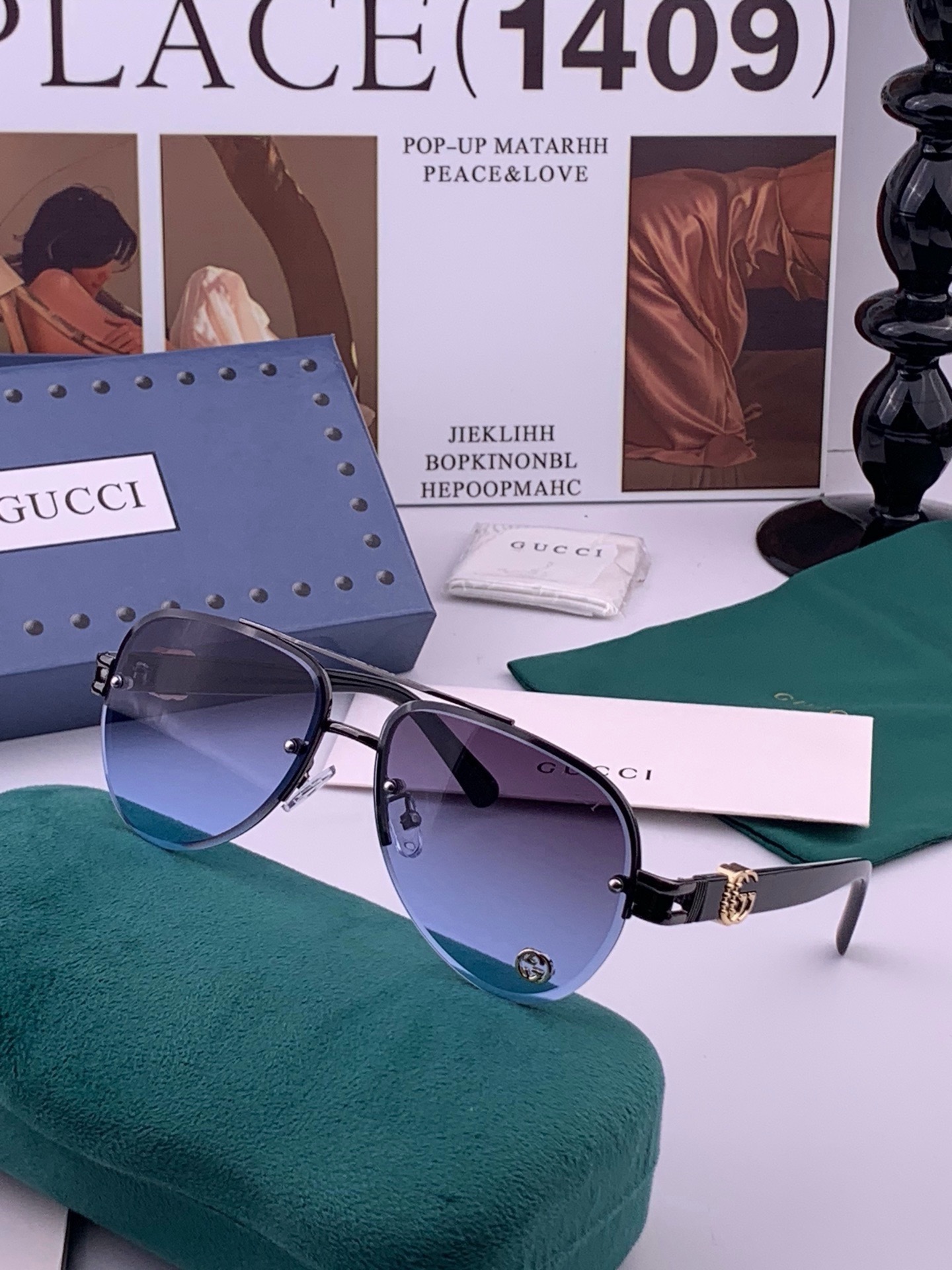 🆕   GUCC*🔥高品质男女款”太阳镜🔥 开车钓鱼都可🔥百搭显瘦墨镜韩版男士飞行员大框司机开车防紫外线太阳镜，型号：G