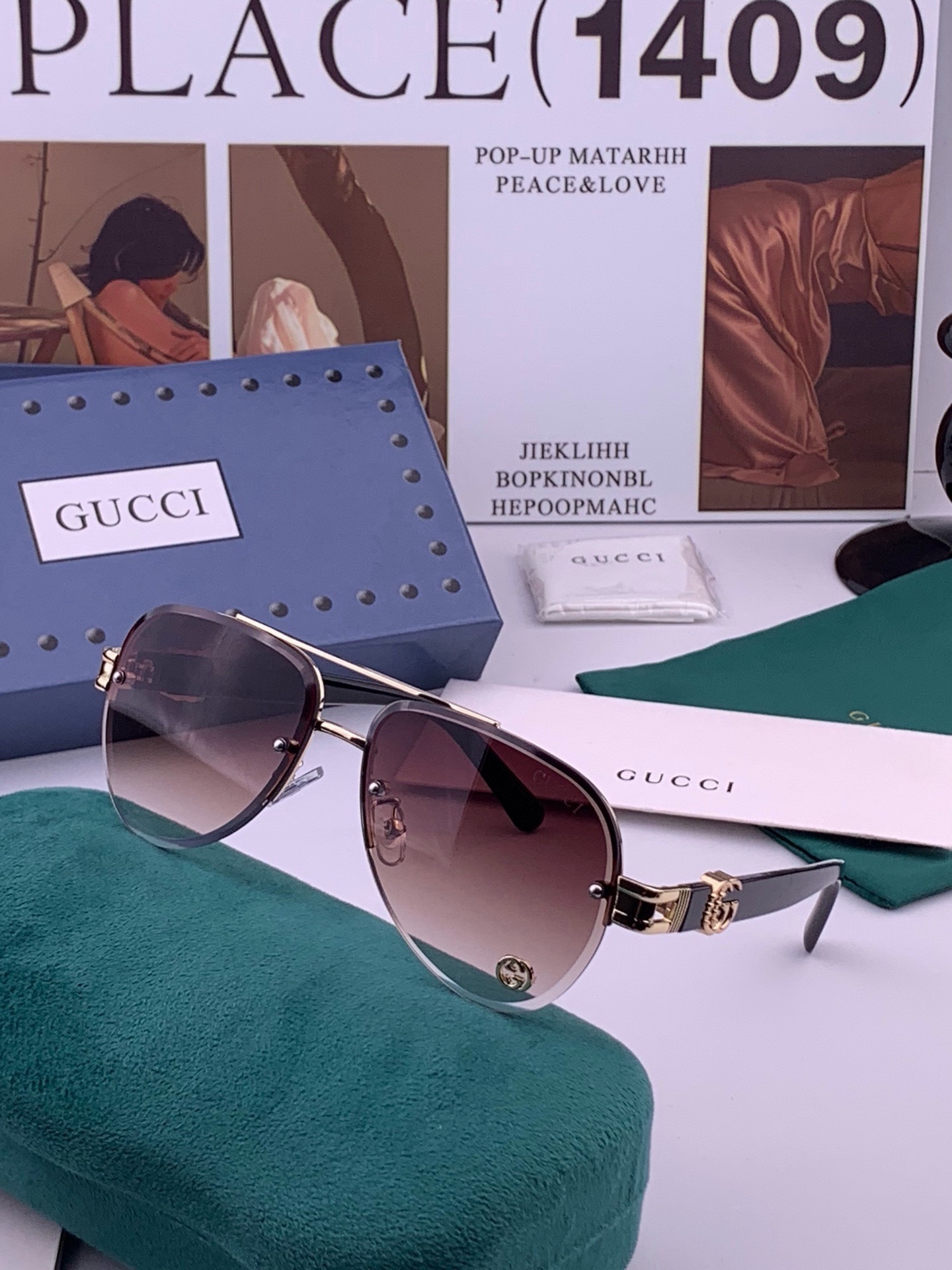 🆕   GUCC*🔥高品质男女款”太阳镜🔥 开车钓鱼都可🔥百搭显瘦墨镜韩版男士飞行员大框司机开车防紫外线太阳镜，型号：G