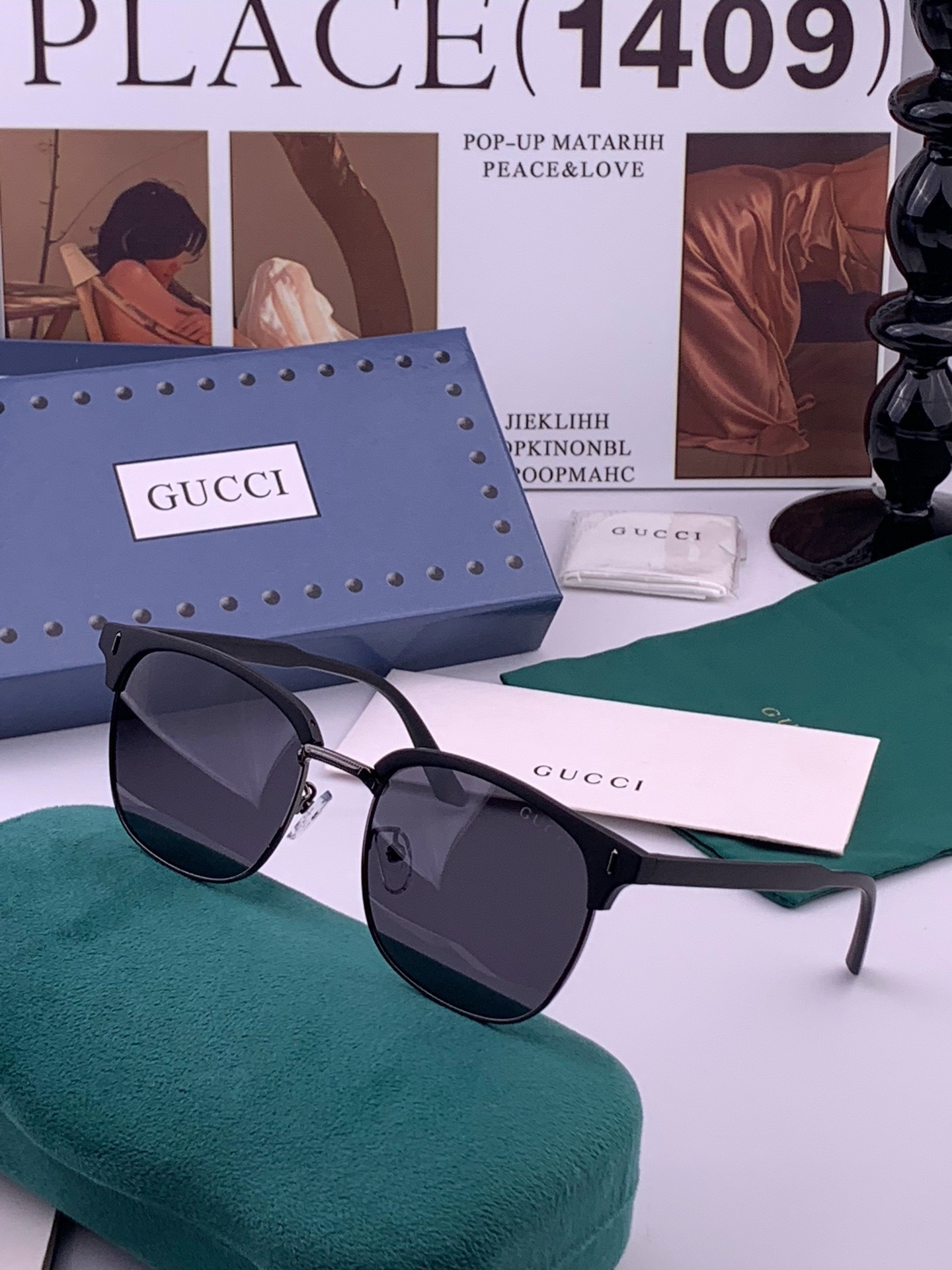 🆕 【GUCCI】新款GUCCI 时尚百搭大方框，别致半框设计 大气风格 全新清新配色，街拍气质护目太阳镜 ！型号：G3