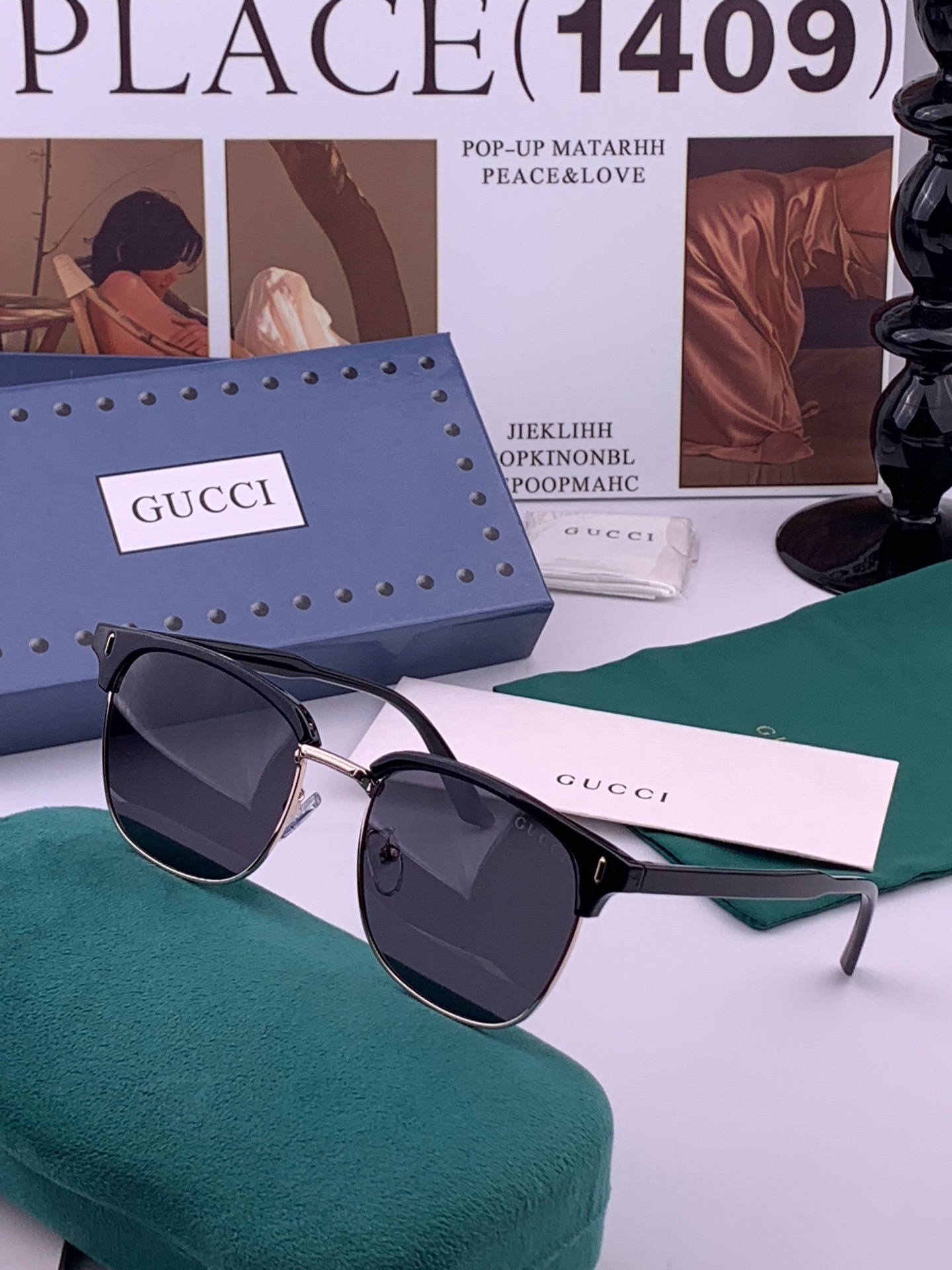 🆕 【GUCCI】新款GUCCI 时尚百搭大方框，别致半框设计 大气风格 全新清新配色，街拍气质护目太阳镜 ！型号：G3