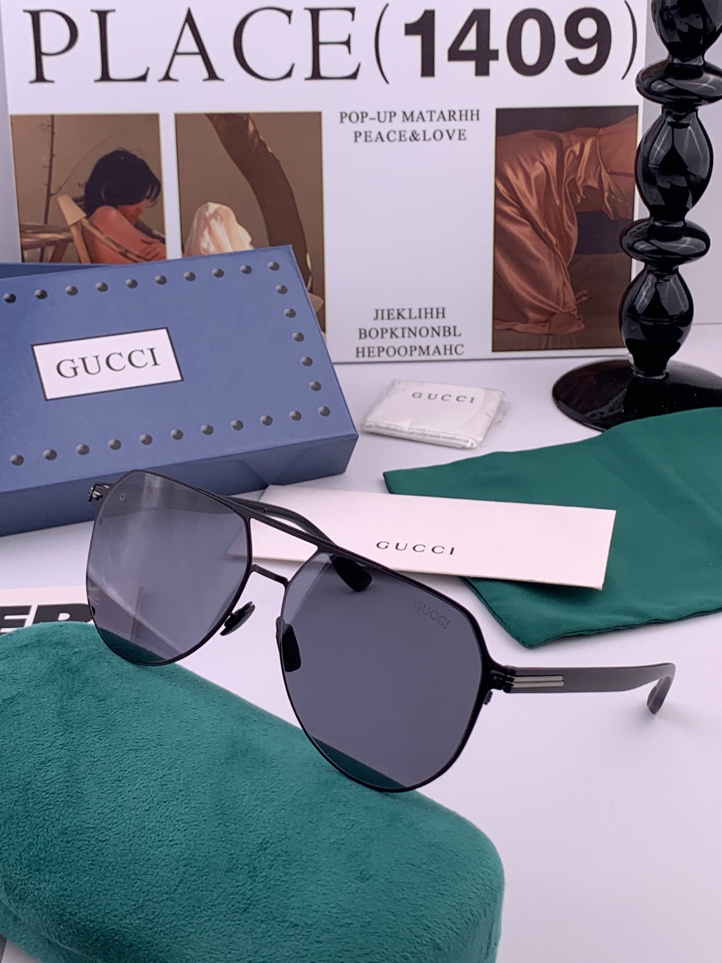 🆕      Gucci  男款炫彩飞行员偏光太阳镜 ❤️材质：高清尼龙加厚卡槽高清偏光镜片 🌹无边框镜架💕颜👍型号：G