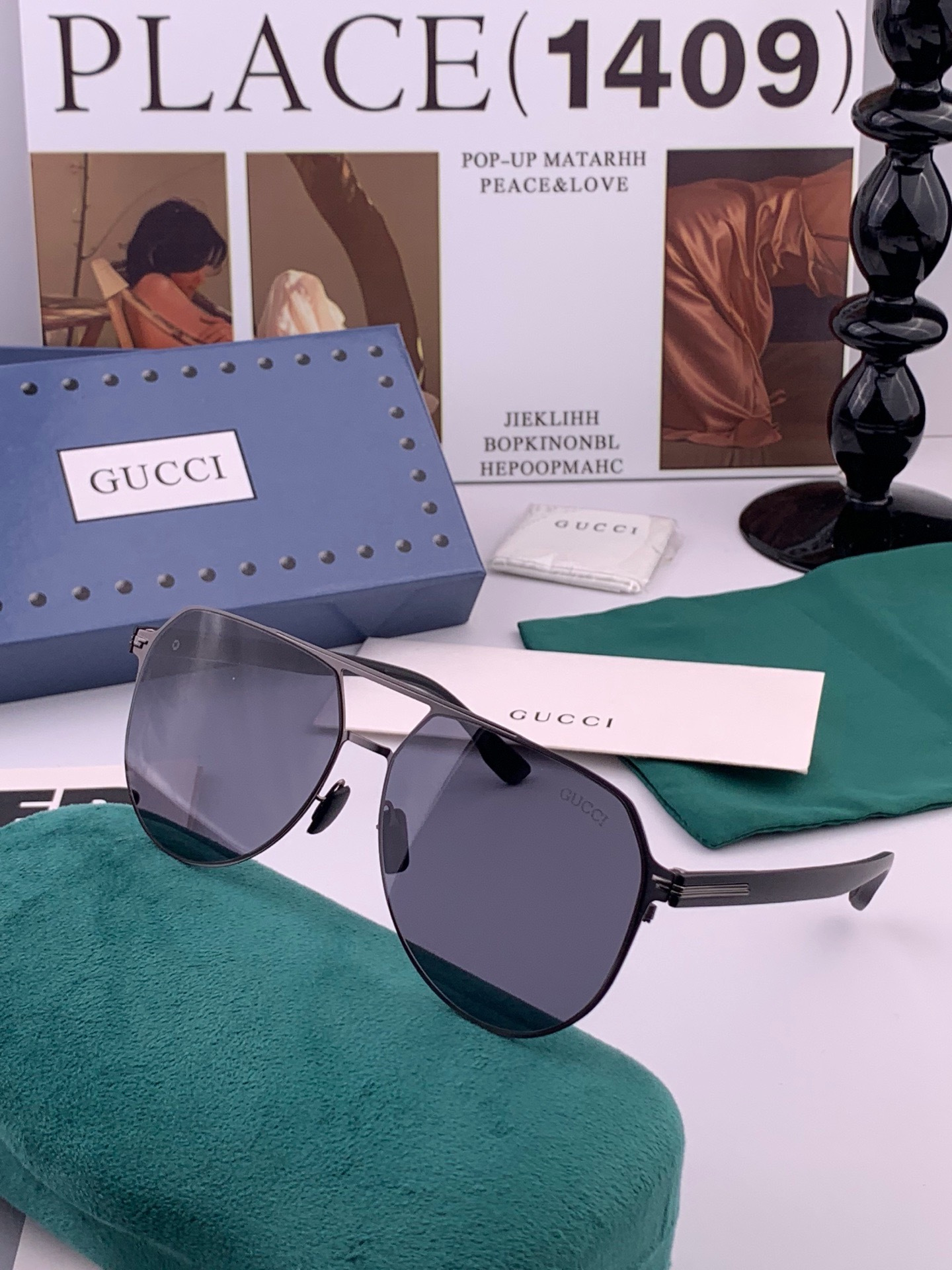 🆕      Gucci  男款炫彩飞行员偏光太阳镜 ❤️材质：高清尼龙加厚卡槽高清偏光镜片 🌹无边框镜架💕颜👍型号：G