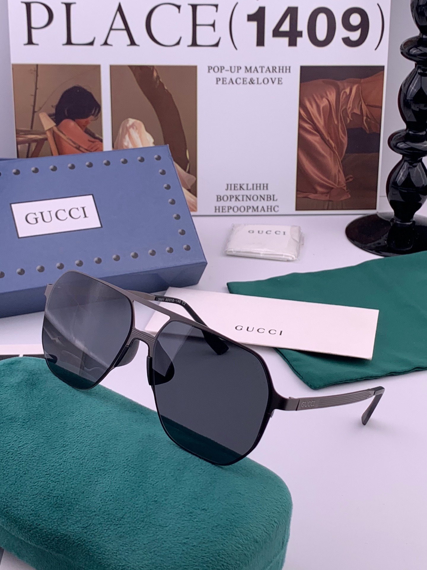 🆕      Gucci  男款炫彩飞行员偏光太阳镜 ❤️材质：高清尼龙加厚卡槽高清偏光镜片 🌹无边框镜架💕颜👍型号：G