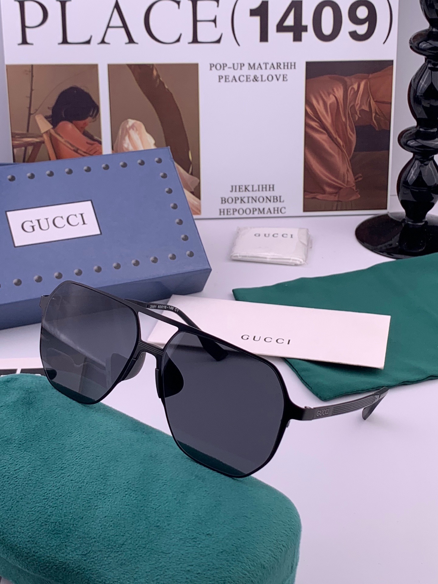 🆕      Gucci  男款炫彩飞行员偏光太阳镜 ❤️材质：高清尼龙加厚卡槽高清偏光镜片 🌹无边框镜架💕颜👍型号：G