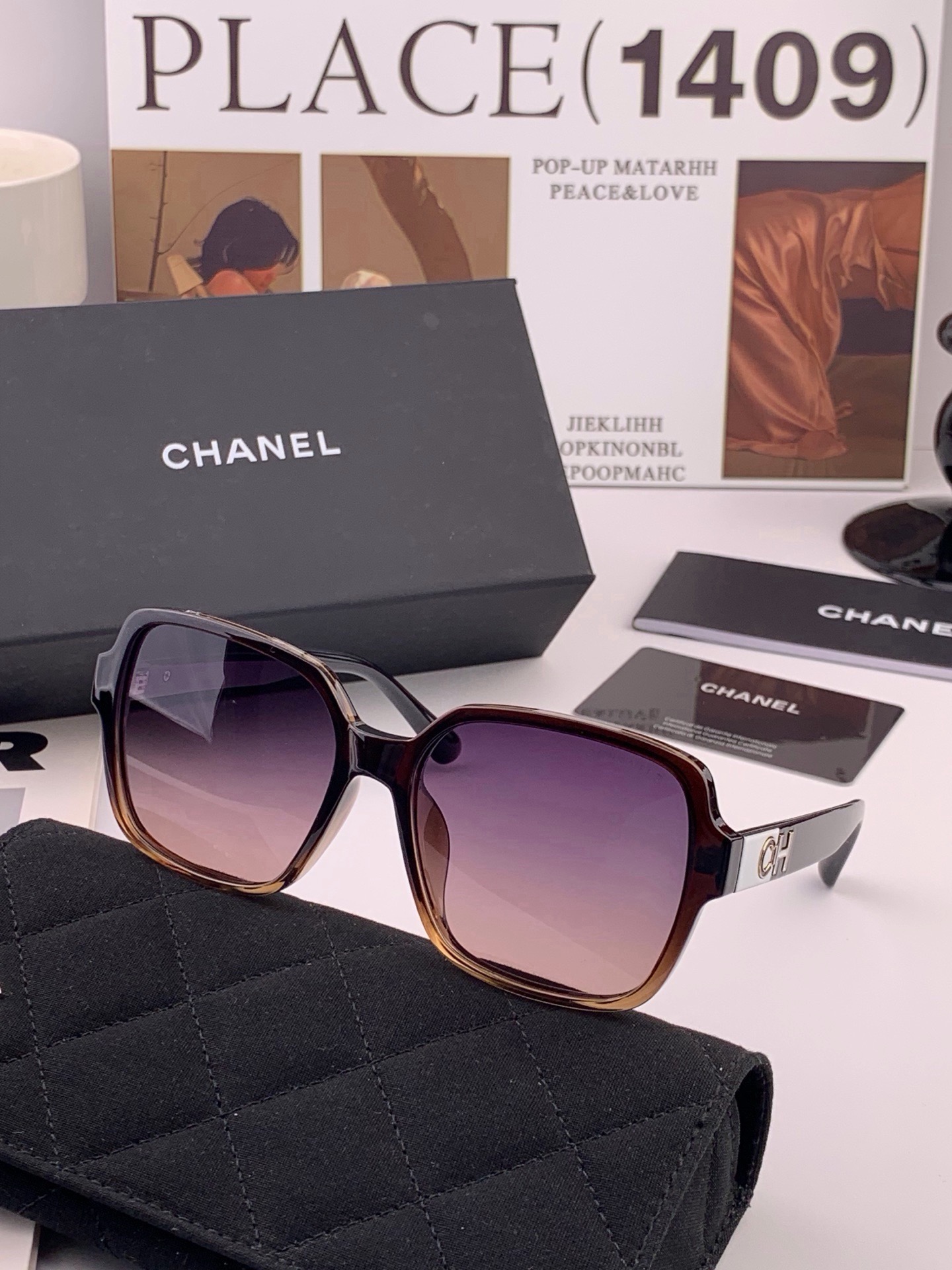 🆕   【CHANEL】香奈儿 新款潮流爆款 时尚方框太阳镜 佩戴舒适 网红潮款墨镜  女士高清加厚偏光太阳镜🕶️ 🎉高