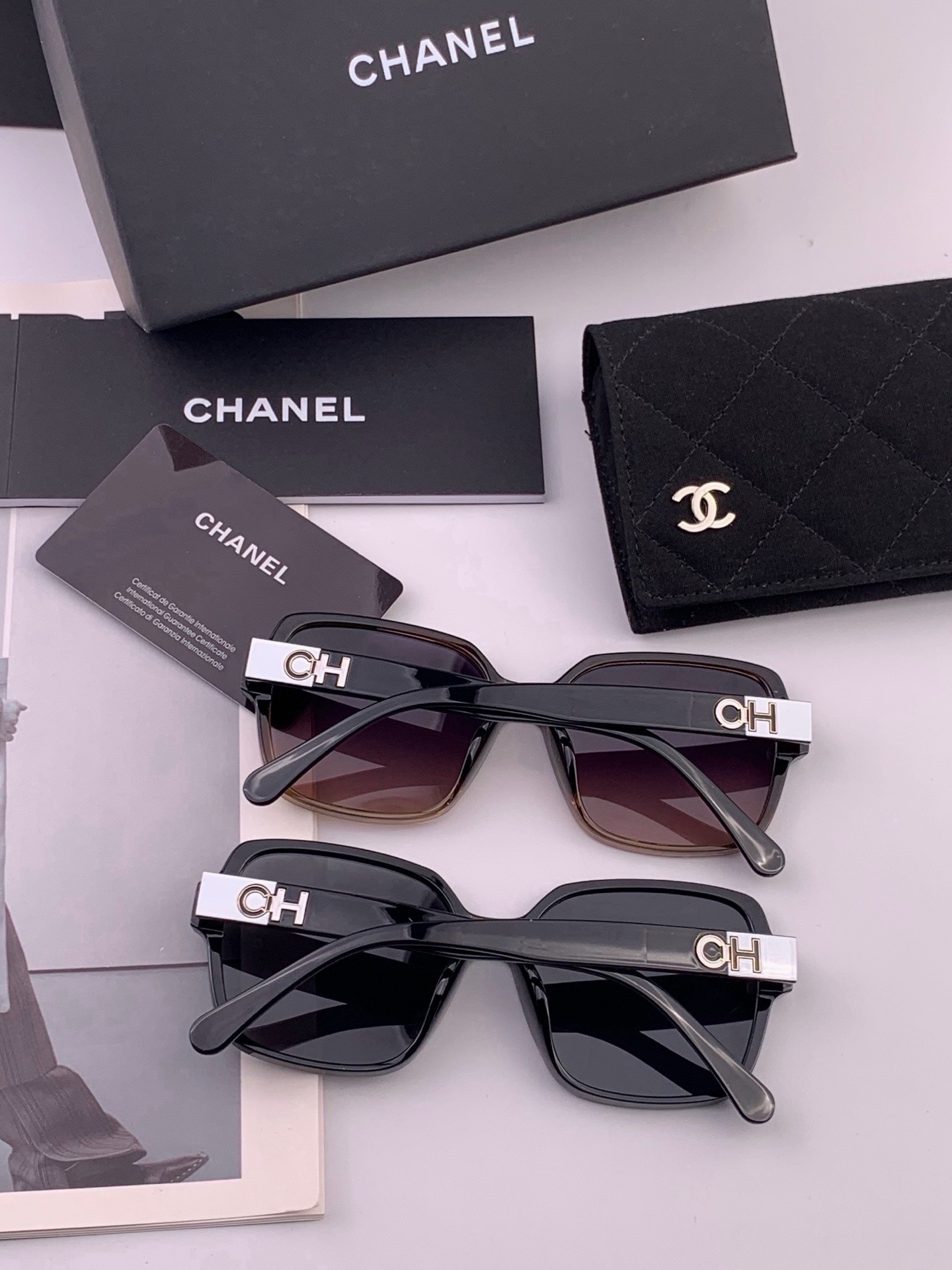 🆕   【CHANEL】香奈儿 新款潮流爆款 时尚方框太阳镜 佩戴舒适 网红潮款墨镜  女士高清加厚偏光太阳镜🕶️ 🎉高