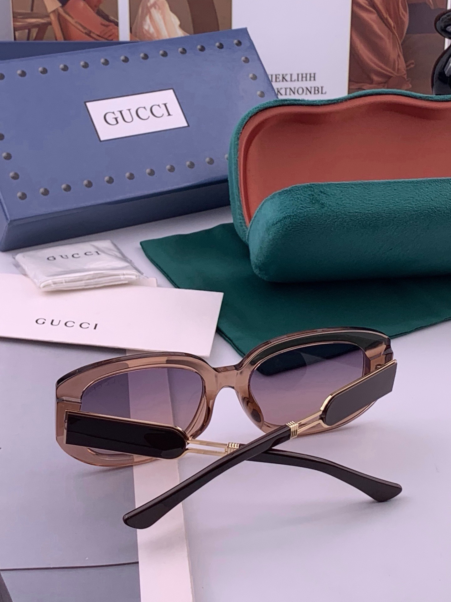 🔺 【GUCCI】开春新款 潮流爆款 时尚方框偏光太阳镜 高品质 佩戴舒适 网红潮款墨镜 女士高清尼龙偏光太阳镜🕶️ 🎉