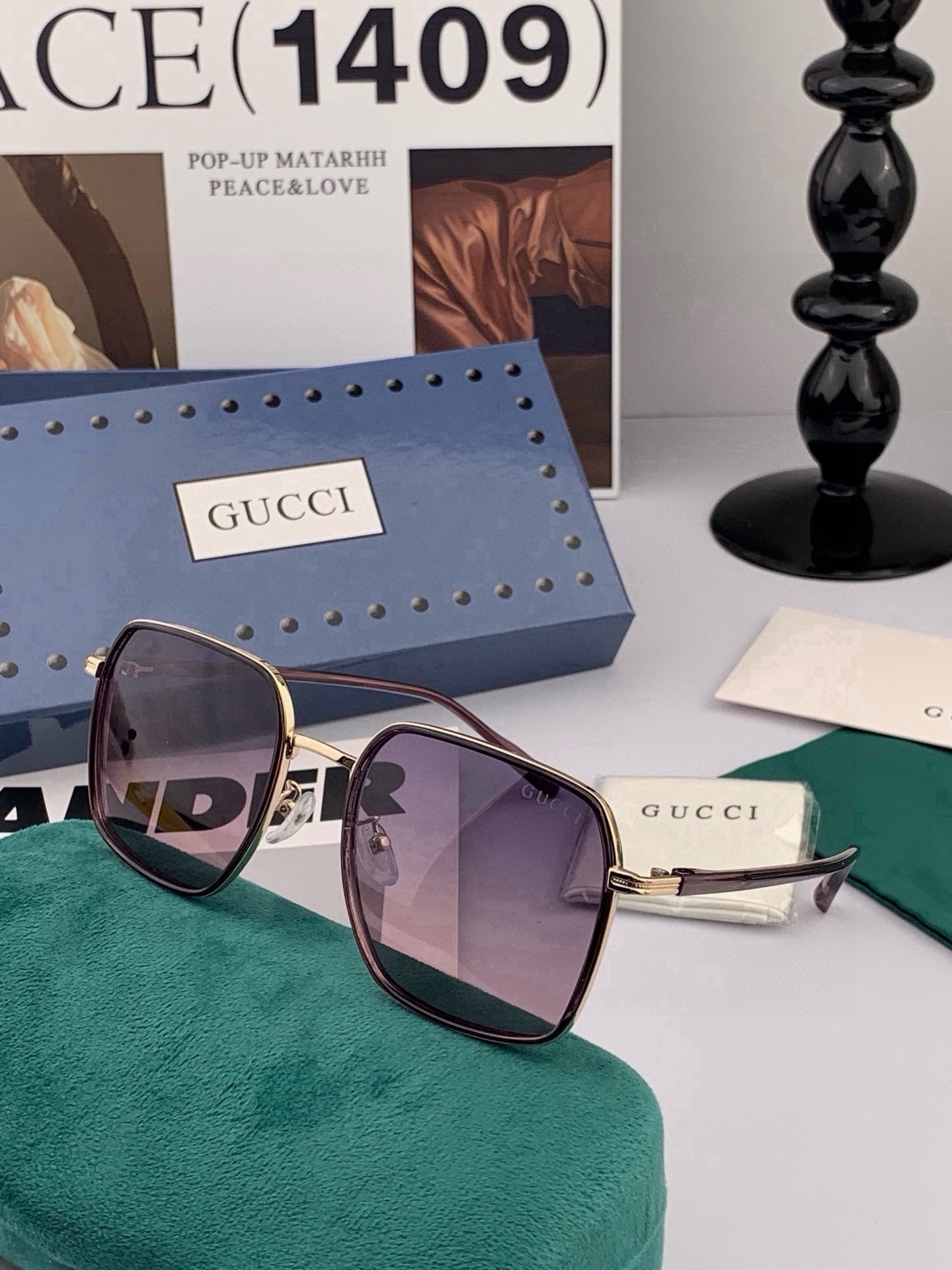 【偏光系列】Gucci   经典的方框设计，不挑脸型，无论搭配大衣还是连衣裙都非常显气质偏光镜片预防紫外线 型号：G13