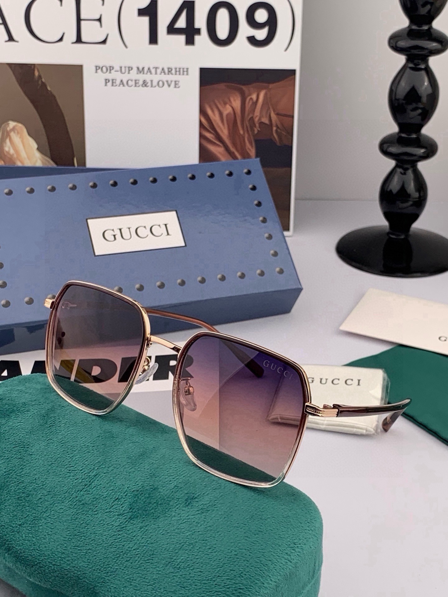 【偏光系列】Gucci   经典的方框设计，不挑脸型，无论搭配大衣还是连衣裙都非常显气质偏光镜片预防紫外线 型号：G13