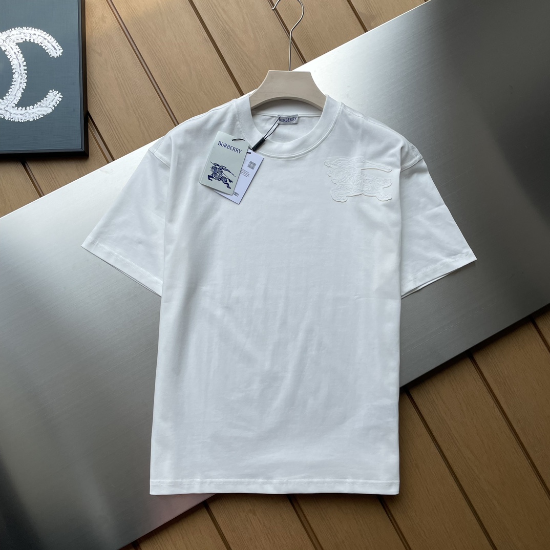 Burberry Kleidung T-Shirt Schwarz Weiß Unisex Baumwolle Frühling/Sommer Kollektion Fashion Kurzarm