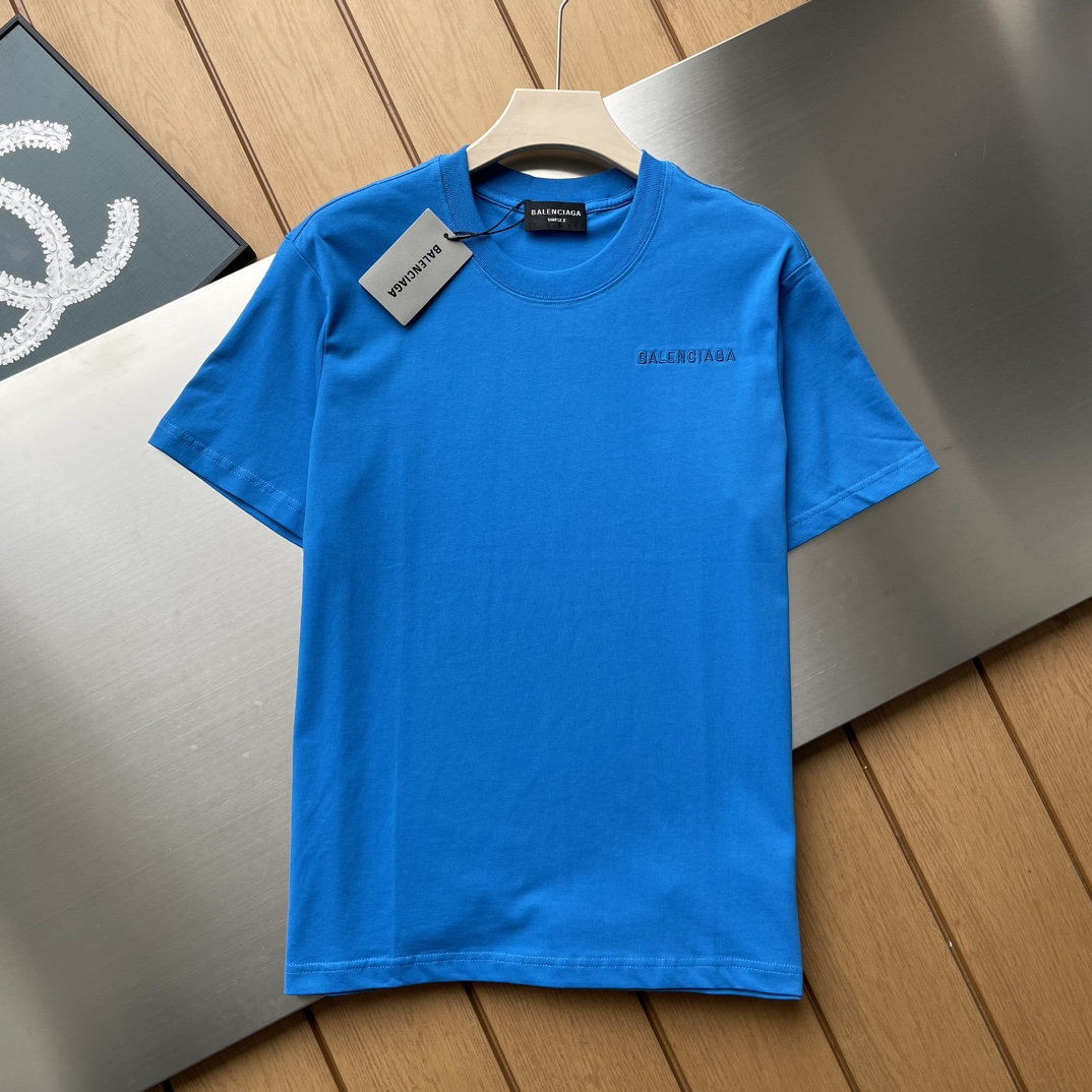 Balenciaga Kleidung T-Shirt Schwarz Blau Dunkelblau Weiß Stickerei Unisex Baumwolle Fashion Kurzarm