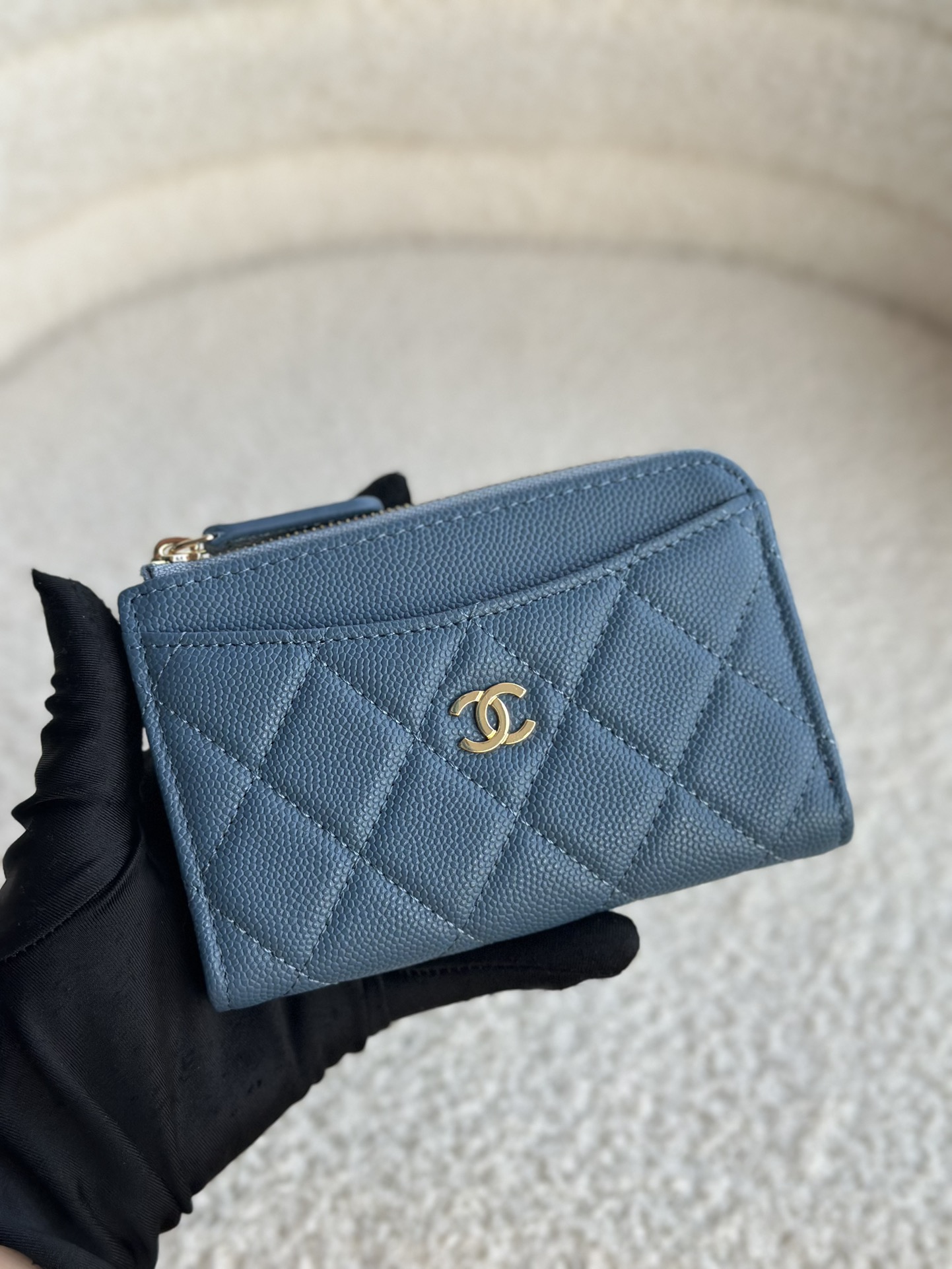Chanel Classic Flap Bag Wallet Blue Gold Hardware