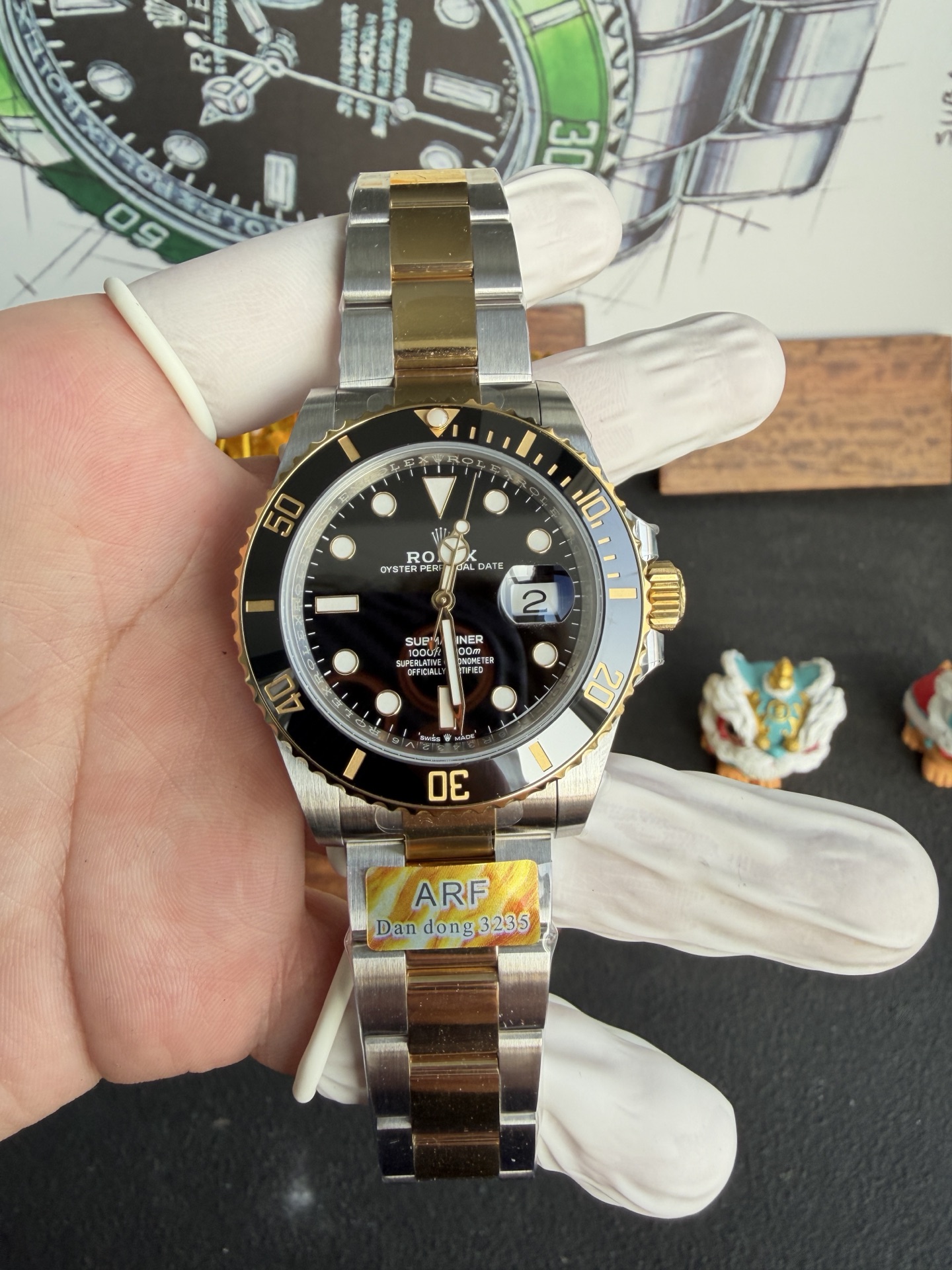 NO:715027,ARF's new product, with 41 gold and black water ghost counterweights, weighing about 100 grams, equipped with Dandong movement.19860909ARF新品,配重41间金黑水鬼,重量克左右,搭载丹东机芯,,Watch