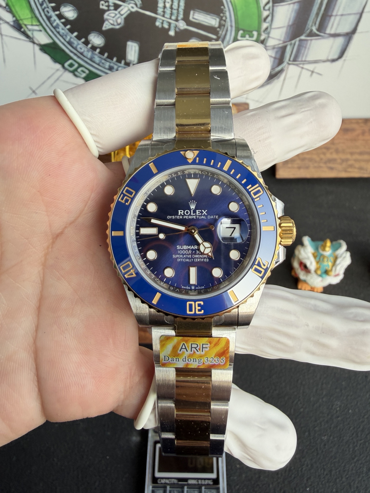 NO:715026,ARF's new product, with 41 gold and blue water ghost counterweights, weighing about 100 grams, equipped with Dandong movement.19860909ARF新品,配重41间金蓝水鬼,重量克左右,搭载丹东机芯,,Watch