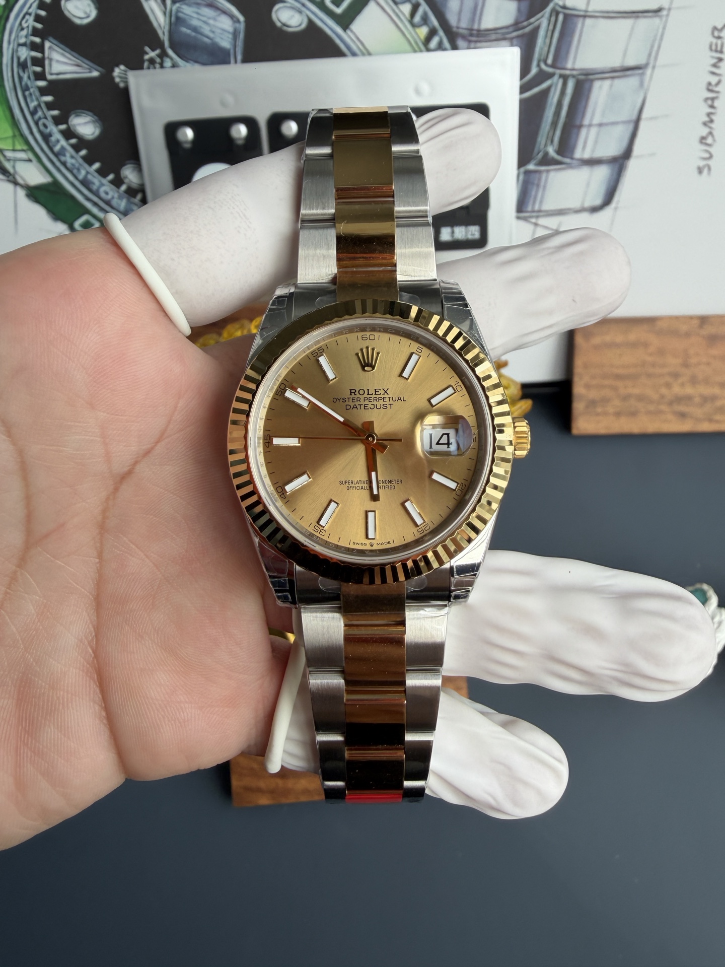 NO:741866,VS, V2 gold log, champagne color three-plate chain, equipped with Dandong movement - ready stock,19860909VS,V2间金日志,香槟色三板链,搭载丹东机芯-现货,,Watch