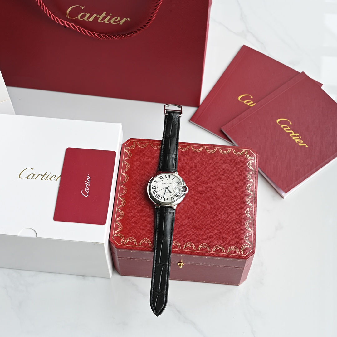 Cartier Montre Bleu Blanc Unisexe Femmes Hommes Peau de crocodile Pantalons sport Mechanical Movement