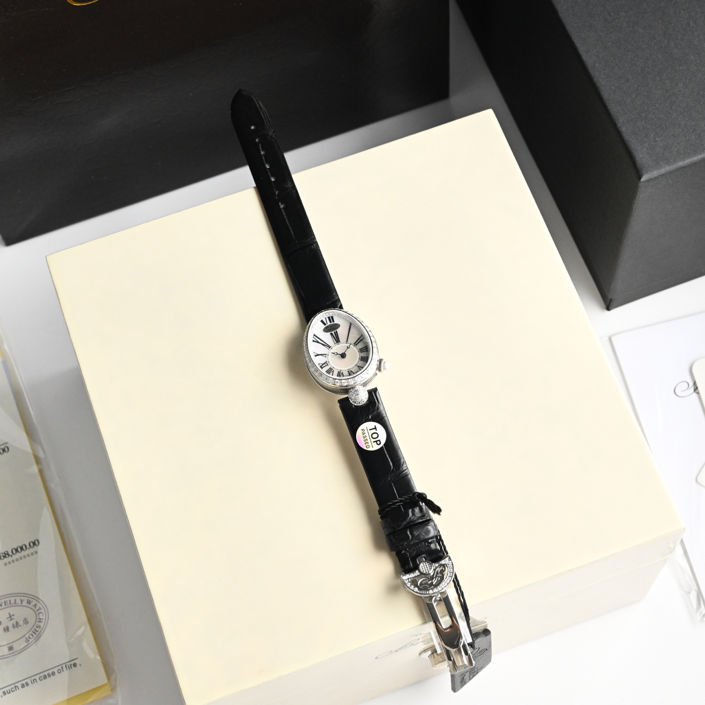 NO:393230,Black crocodile leather strap 18k white gold model, crocodile skin19860909黑鳄鱼皮表带 18k白金款,,crocodile skin,Watch