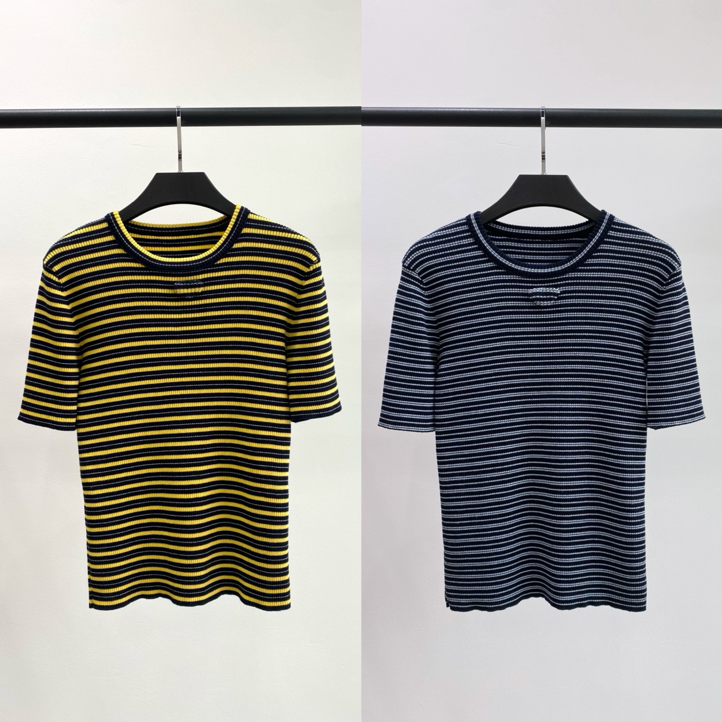 NO:798717,Actual pictures Prad* Prada 26 new round neck mid-color striped stretch slim knit top,, prada, prada,19860909实拍图 Prad* 普拉达 26新款圆领间色条纹弹力修身针织上衣,,prada,prada,,Women's clothing