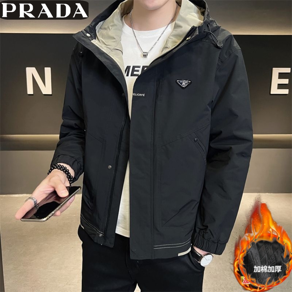 Prada Clothing Coats & Jackets UK Sale
 Black Green Grey Men Cotton Winter Collection Fashion Hooded Top