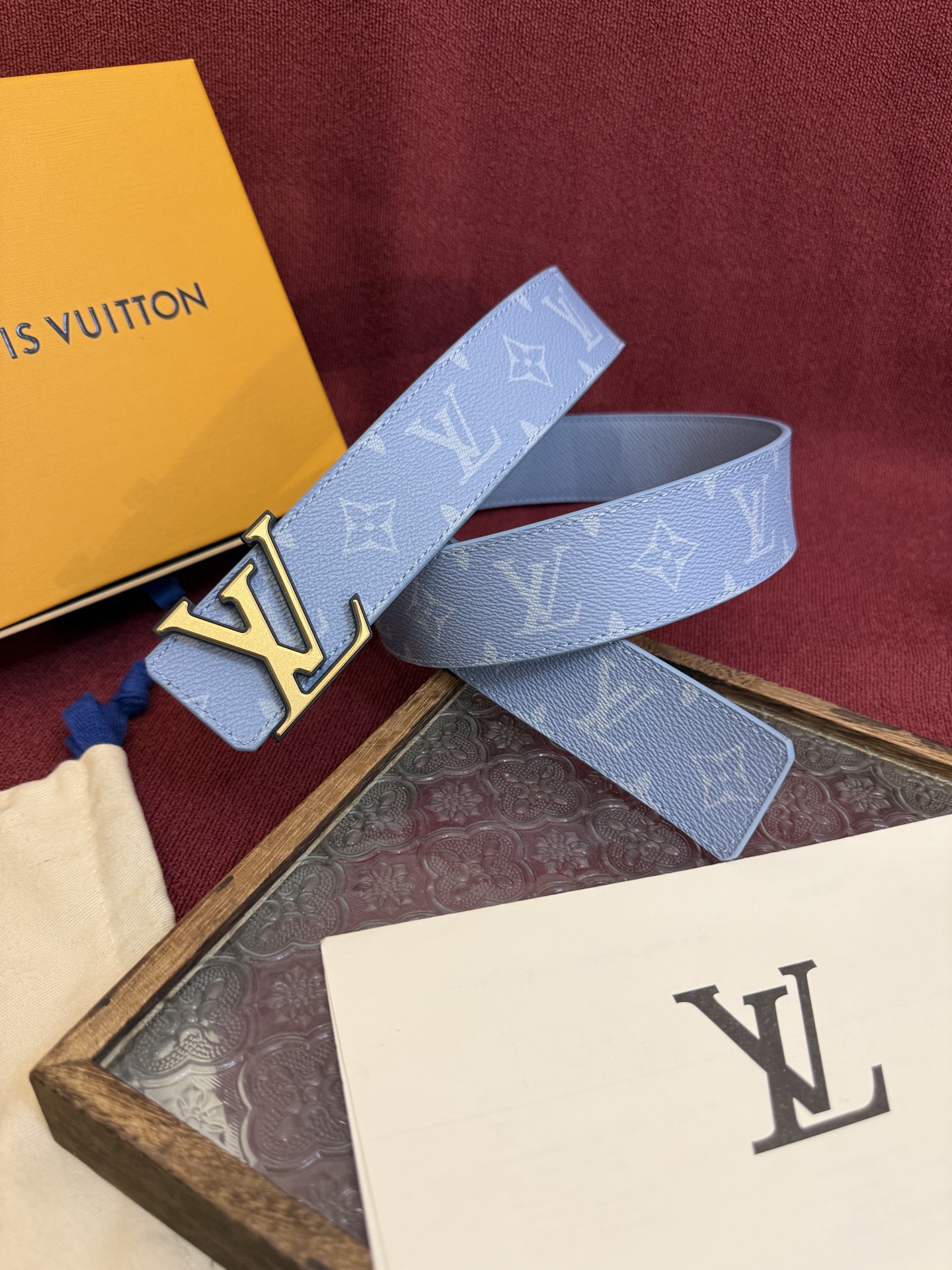 Louis Vuitton Heren Riem 4 cm - Blauw Canvas met Letter Gesp