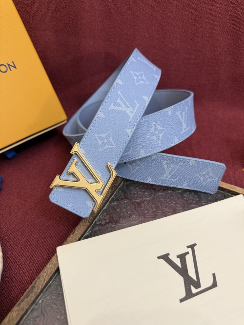 Louis Vuitton LV Initiales 4 cm Belt - Blue Canvas with Gold Buckle
