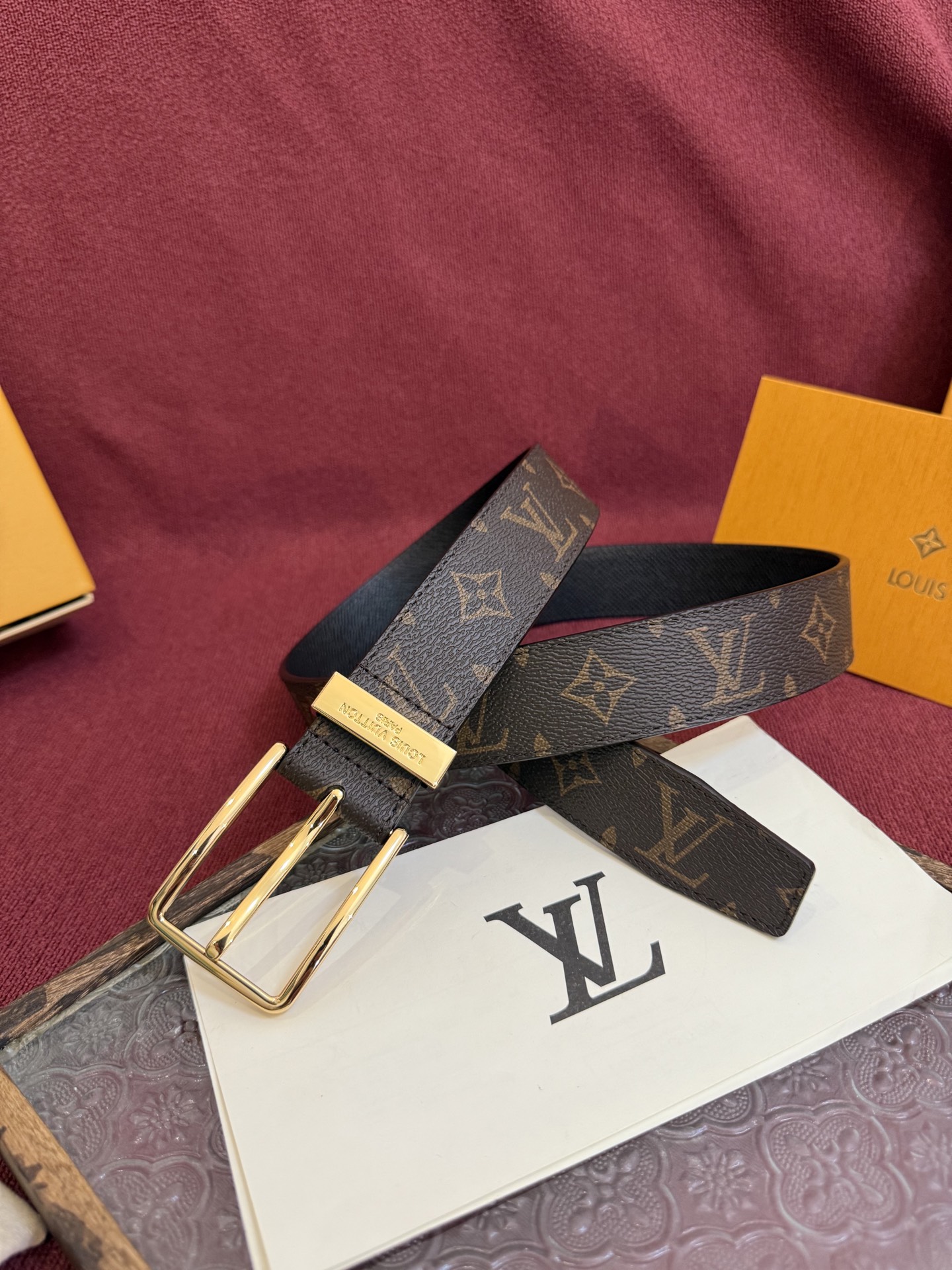 Louis Vuitton LV Initiales 35mm Belt - Monogram Canvas, Gold Buckle