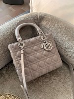Dior Lady Handbags Crossbody & Shoulder Bags Elephant Grey Silver Hardware Lambskin Sheepskin