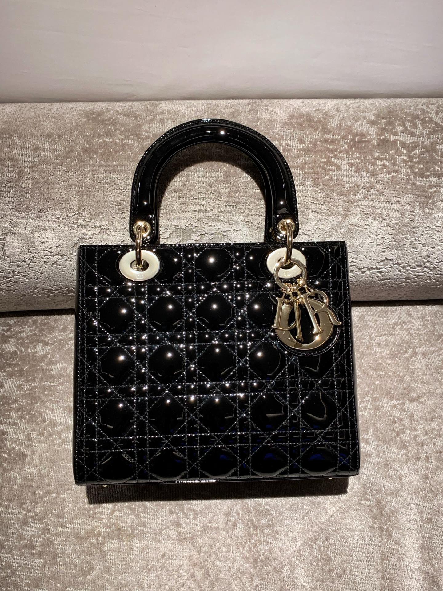Dior Lady Handbags Crossbody & Shoulder Bags Black Gold Hardware Patent Leather