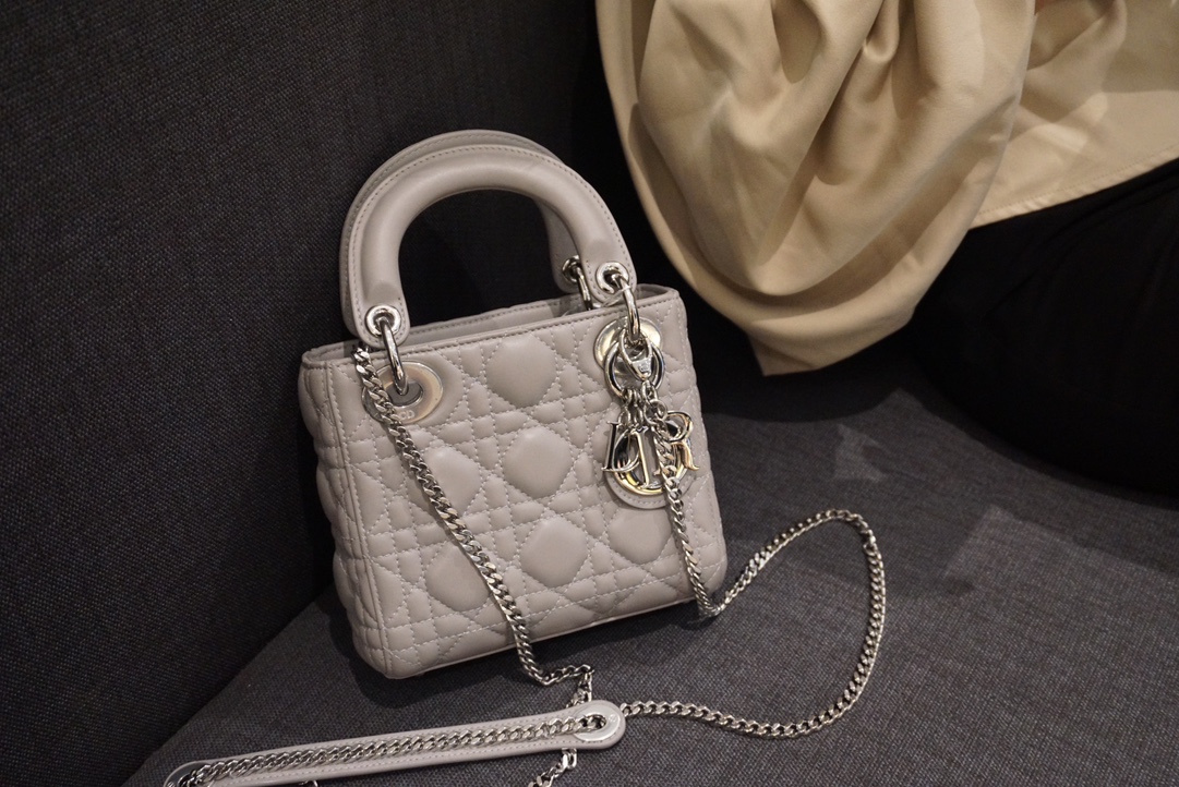 Top Quality Replica
 Dior Lady Handbags Crossbody & Shoulder Bags Elephant Grey Silver Hardware Sheepskin