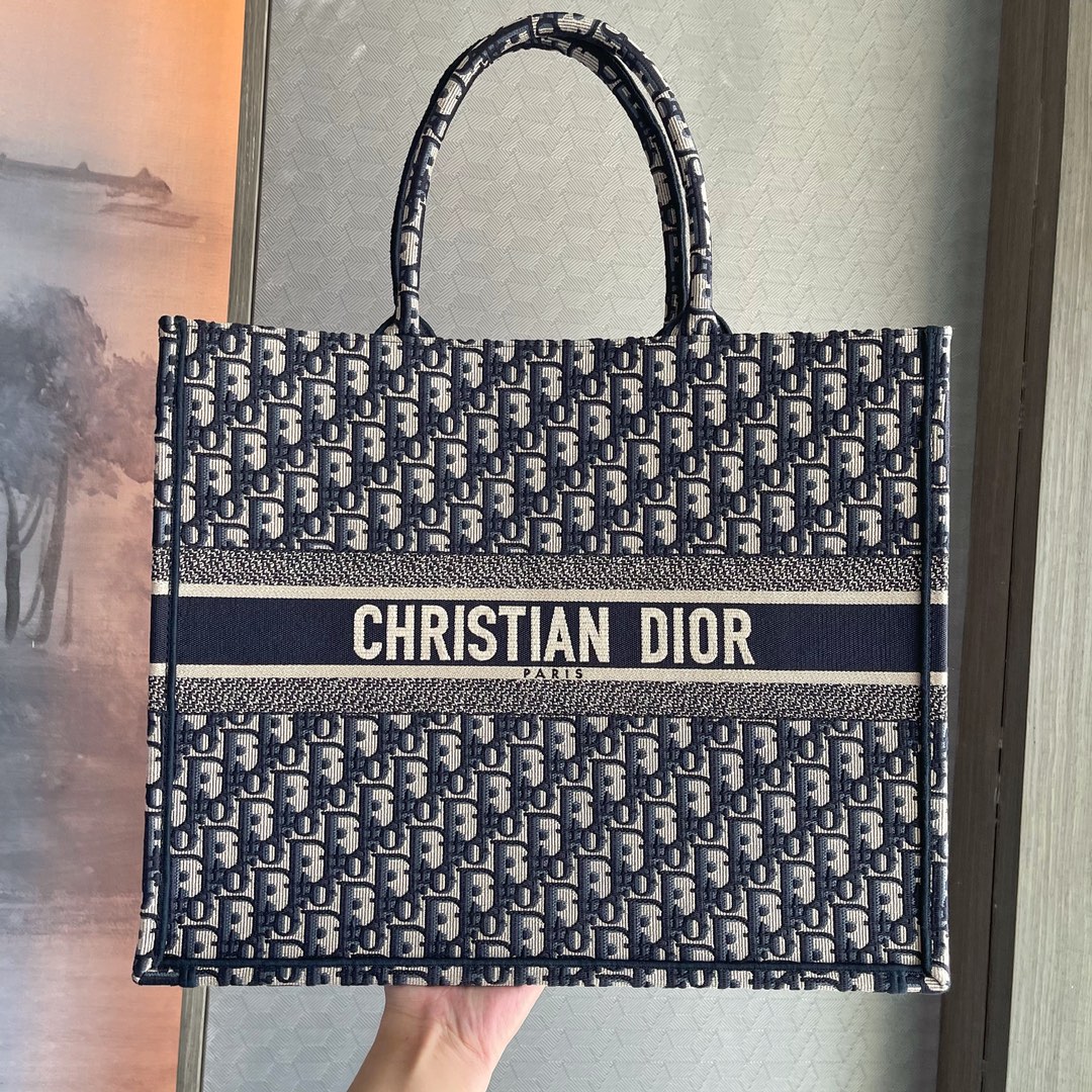 Dior Book Tote Tassen handtassen Tote Tas Beige Blauw Wit Afdrukken Oblique