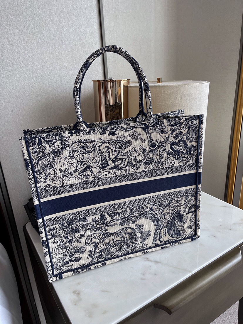 Dior Book Tote Tassen handtassen Tote Tas Beige Blauw Wit Borduurwerk