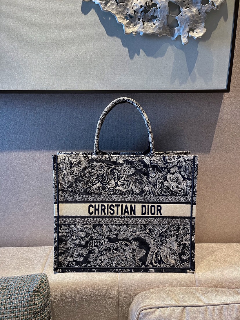 Dior Book Tote Tassen handtassen Tote Tas Beige Blauw Wit Borduurwerk