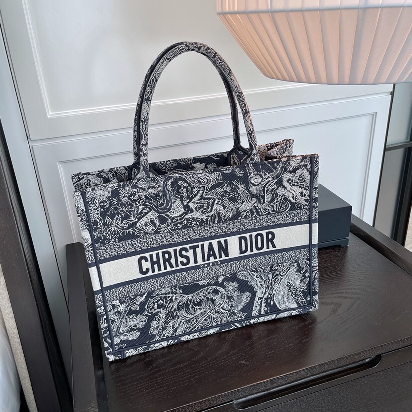 Dior Book Tote Tassen handtassen Tote Tas Beige Blauw Wit Borduurwerk Fashion