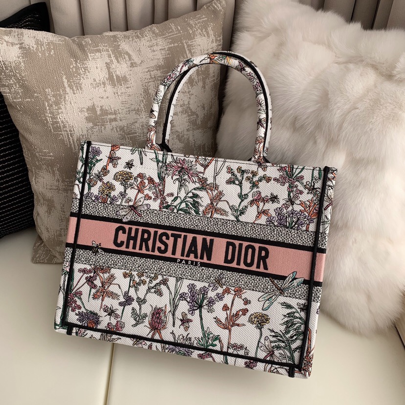 Dior Book Tote Sacos Bolsas Sacolas Branco Bordados