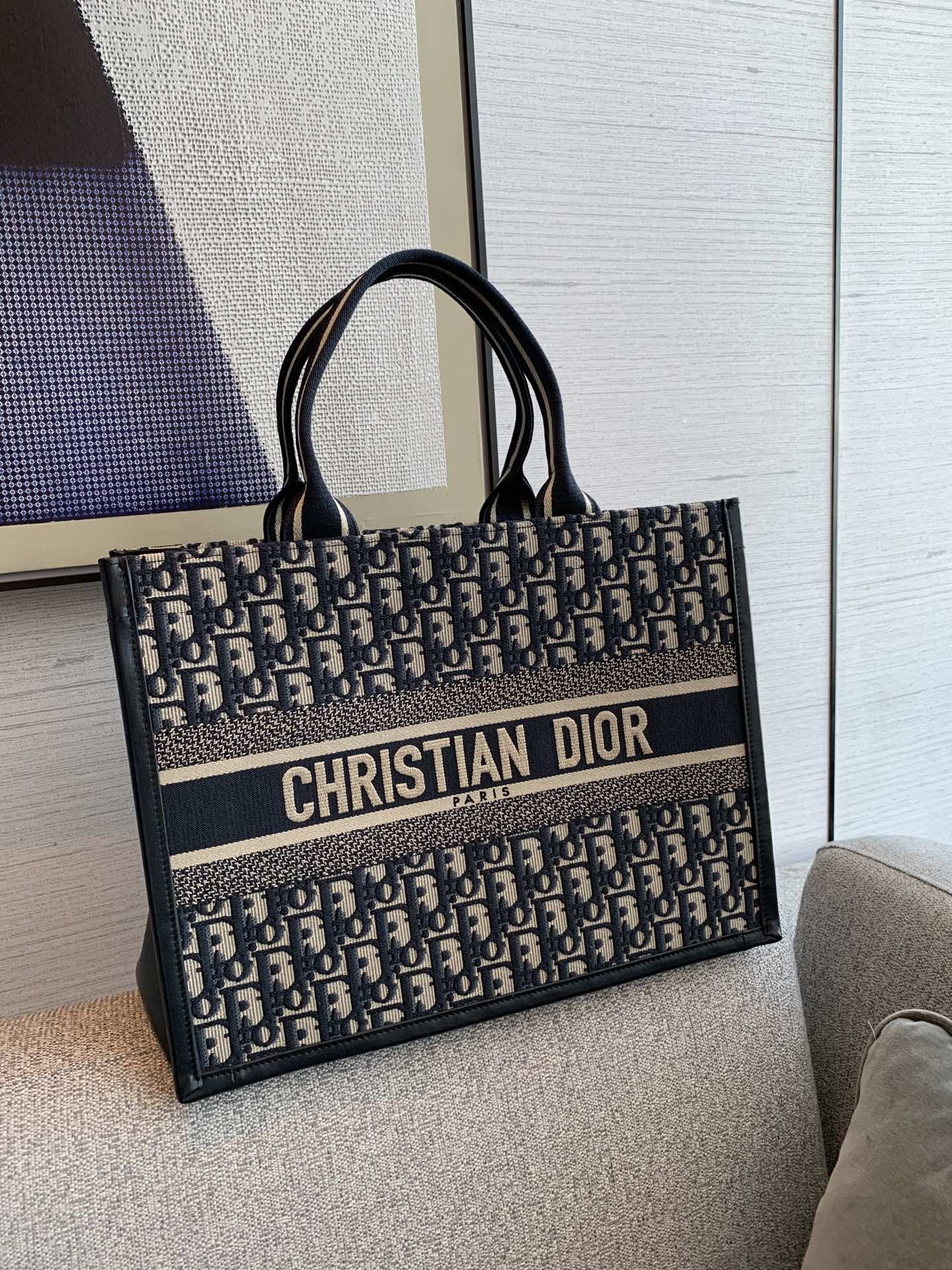 Dior Book Tote Handbags Tote Bags Blue Embroidery Cowhide Oblique