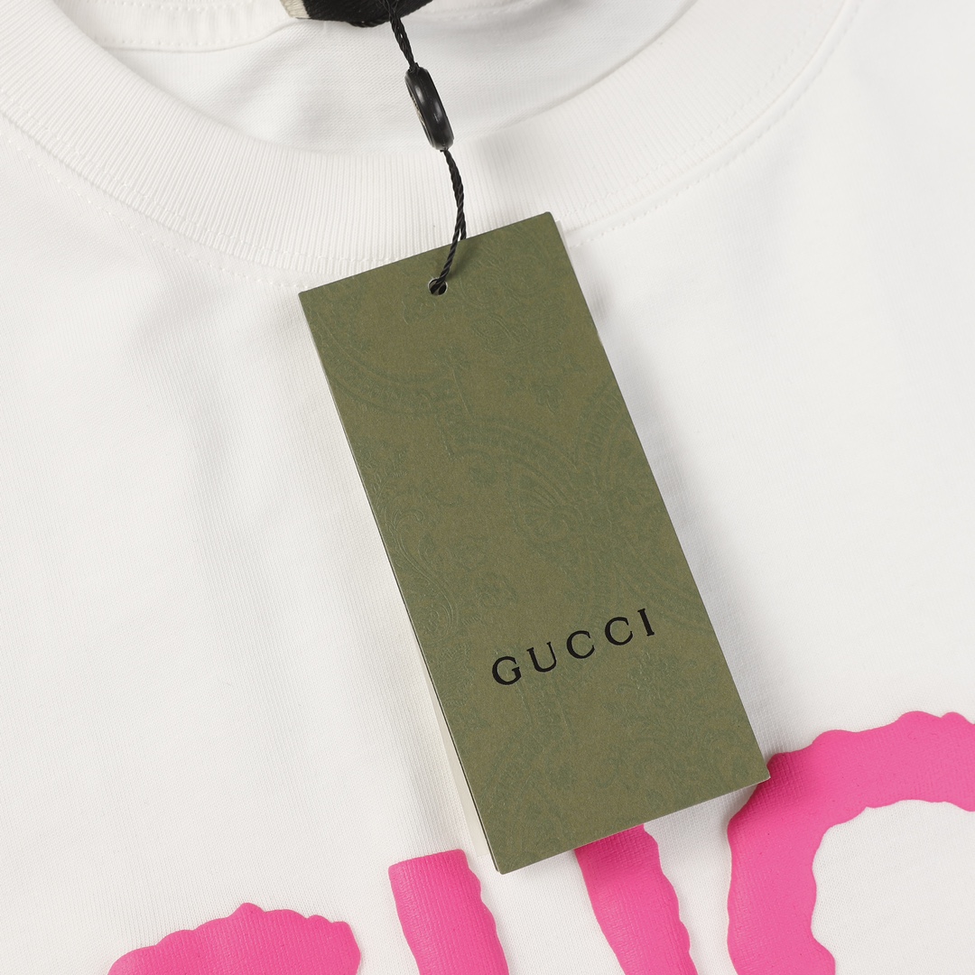 GUCCI/古驰24ss 荧光粉发泡短袖T恤