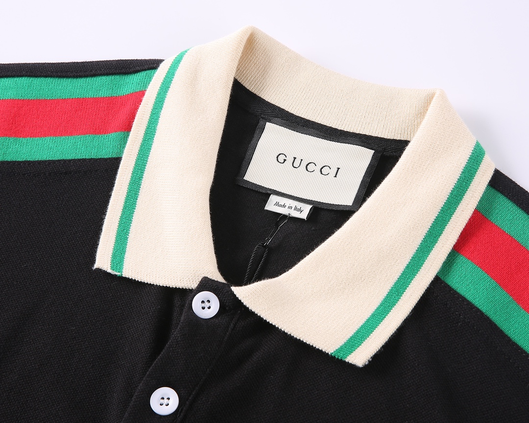 Gucci/古驰24ss 双G口袋拼色织带短袖POLO杉