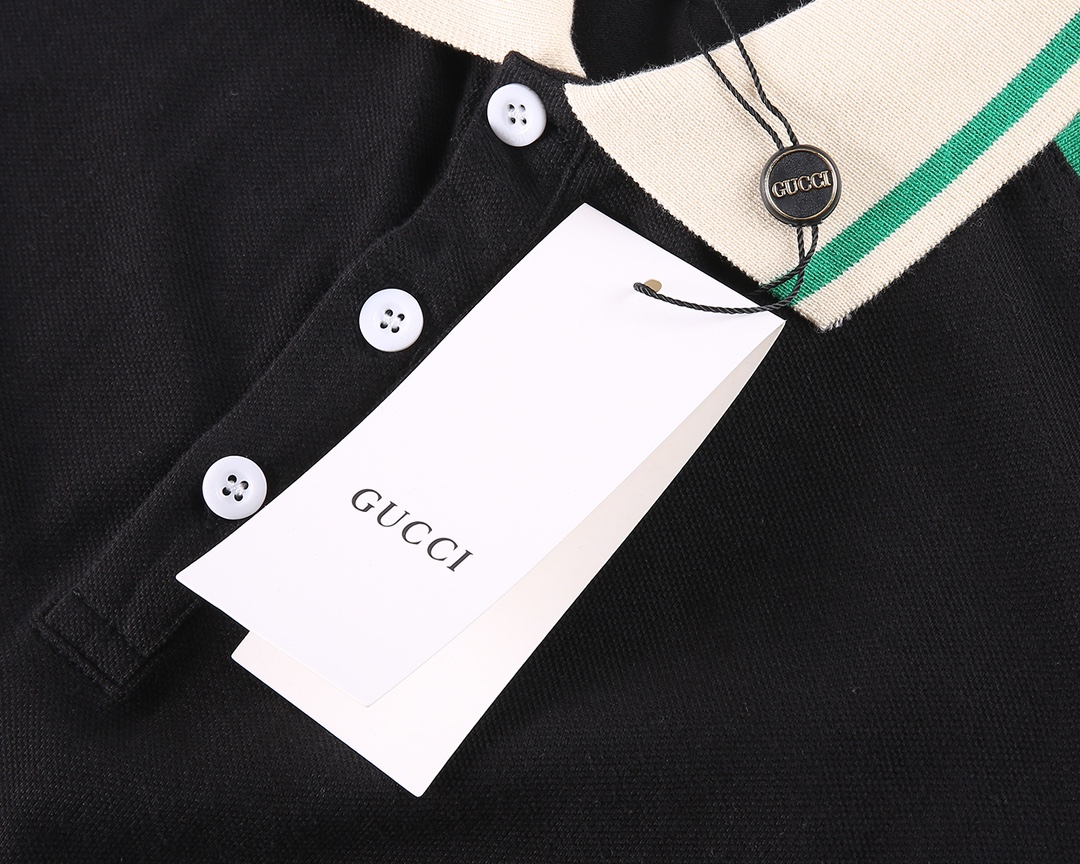 Gucci/古驰24ss 双G口袋拼色织带短袖POLO杉