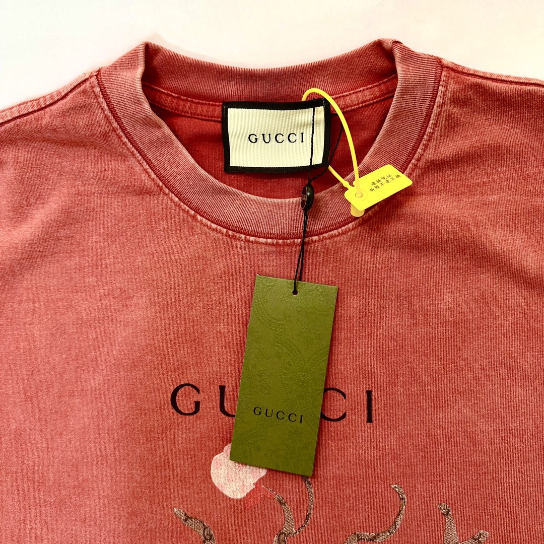 Gucci/古驰24ss 园丁苹果树水洗做旧短袖T恤 重工水洗怀旧水洗工艺