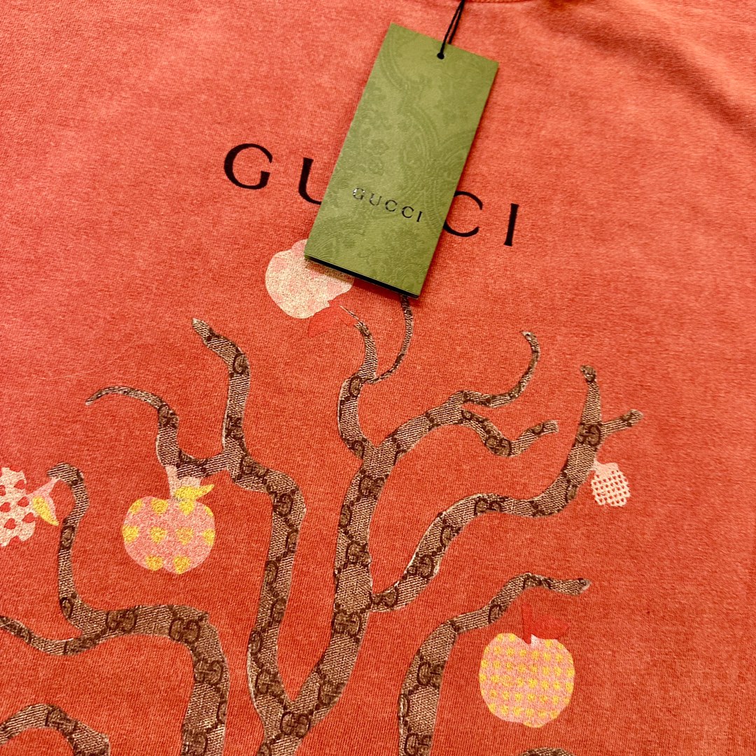 Gucci/古驰24ss 园丁苹果树水洗做旧短袖T恤 重工水洗怀旧水洗工艺