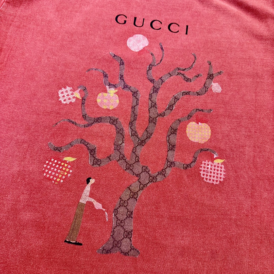 Gucci/古驰24ss 园丁苹果树水洗做旧短袖T恤 重工水洗怀旧水洗工艺