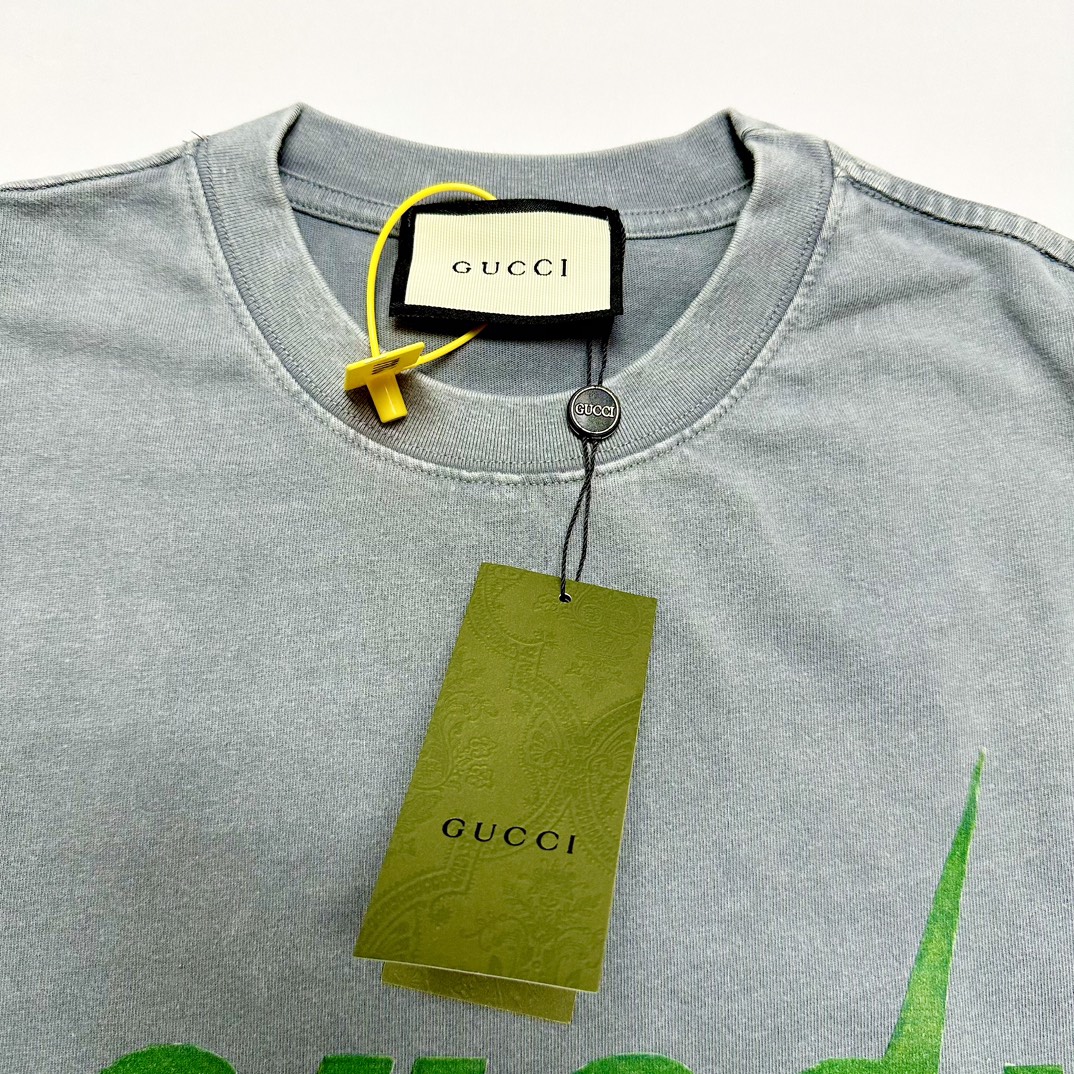 Gucci/古驰 红绿闪电水洗做旧短袖T恤 黑色 灰色