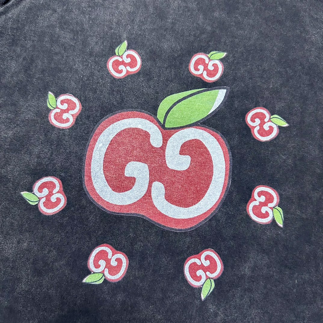 Gucci/古驰 双G苹果短袖T恤 黑色 米白色